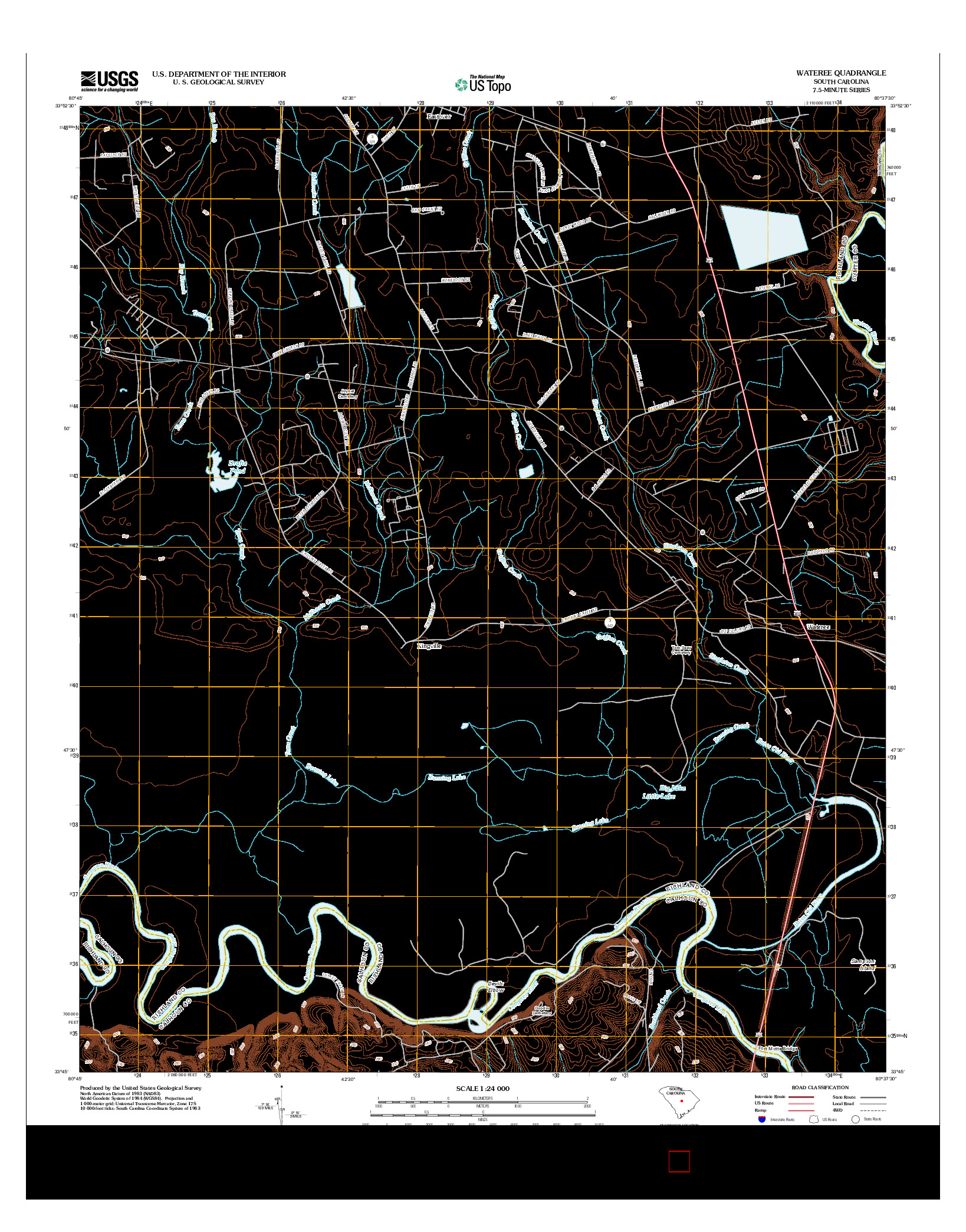 USGS US TOPO 7.5-MINUTE MAP FOR WATEREE, SC 2012