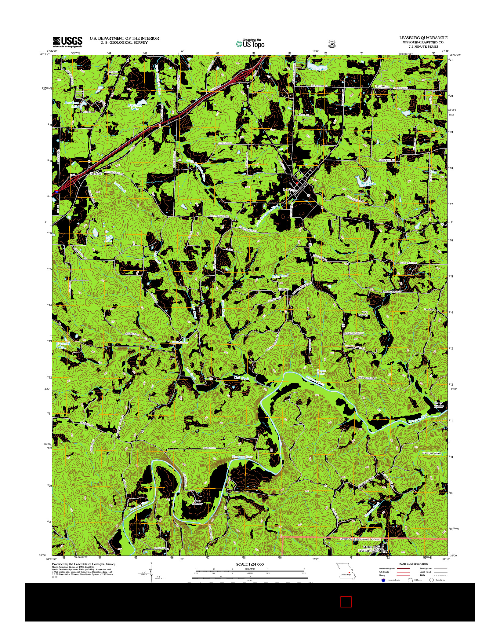 USGS US TOPO 7.5-MINUTE MAP FOR LEASBURG, MO 2012