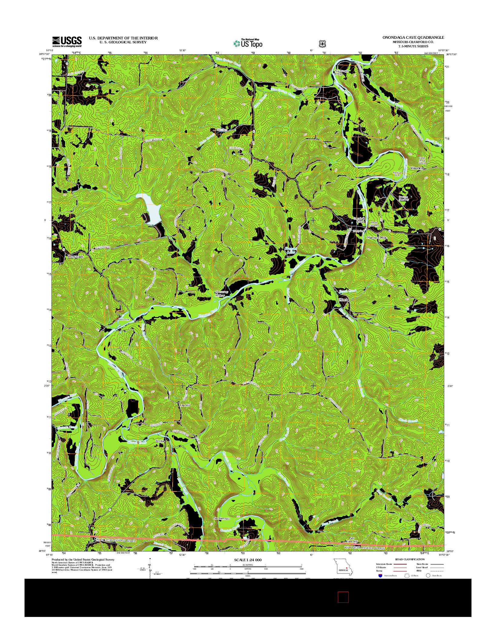USGS US TOPO 7.5-MINUTE MAP FOR ONONDAGA CAVE, MO 2012