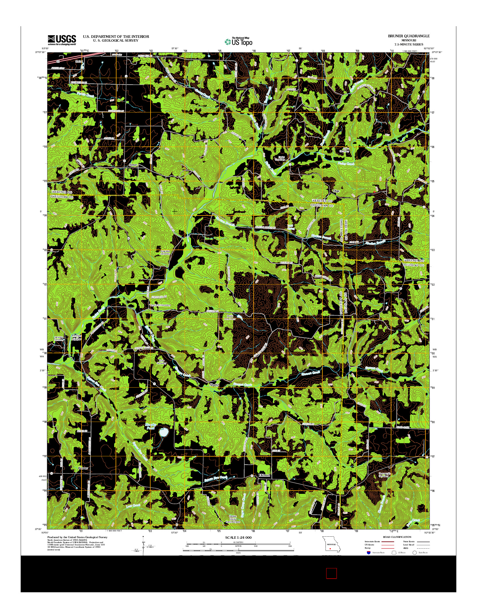 USGS US TOPO 7.5-MINUTE MAP FOR BRUNER, MO 2012