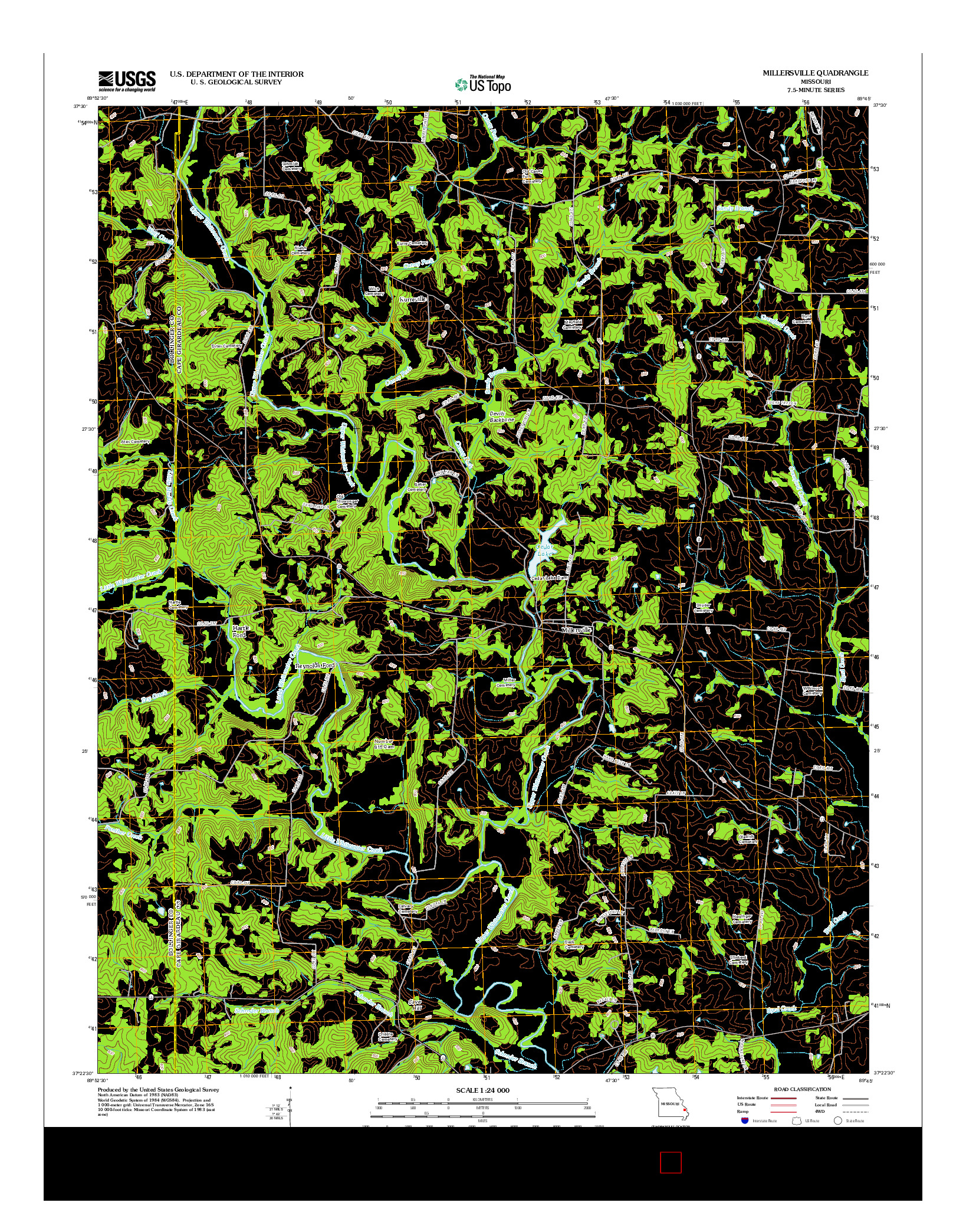 USGS US TOPO 7.5-MINUTE MAP FOR MILLERSVILLE, MO 2012