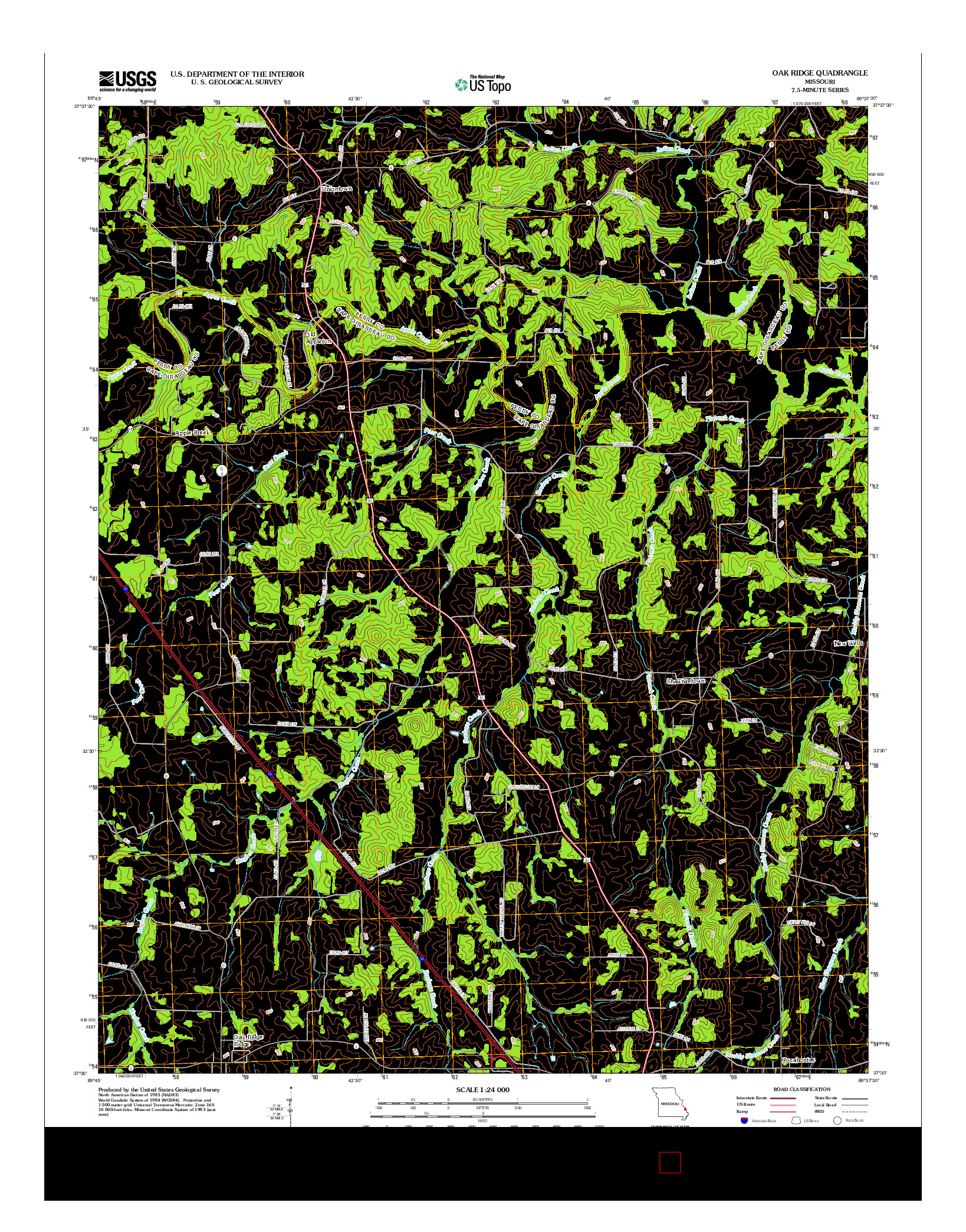 USGS US TOPO 7.5-MINUTE MAP FOR OAK RIDGE, MO 2012