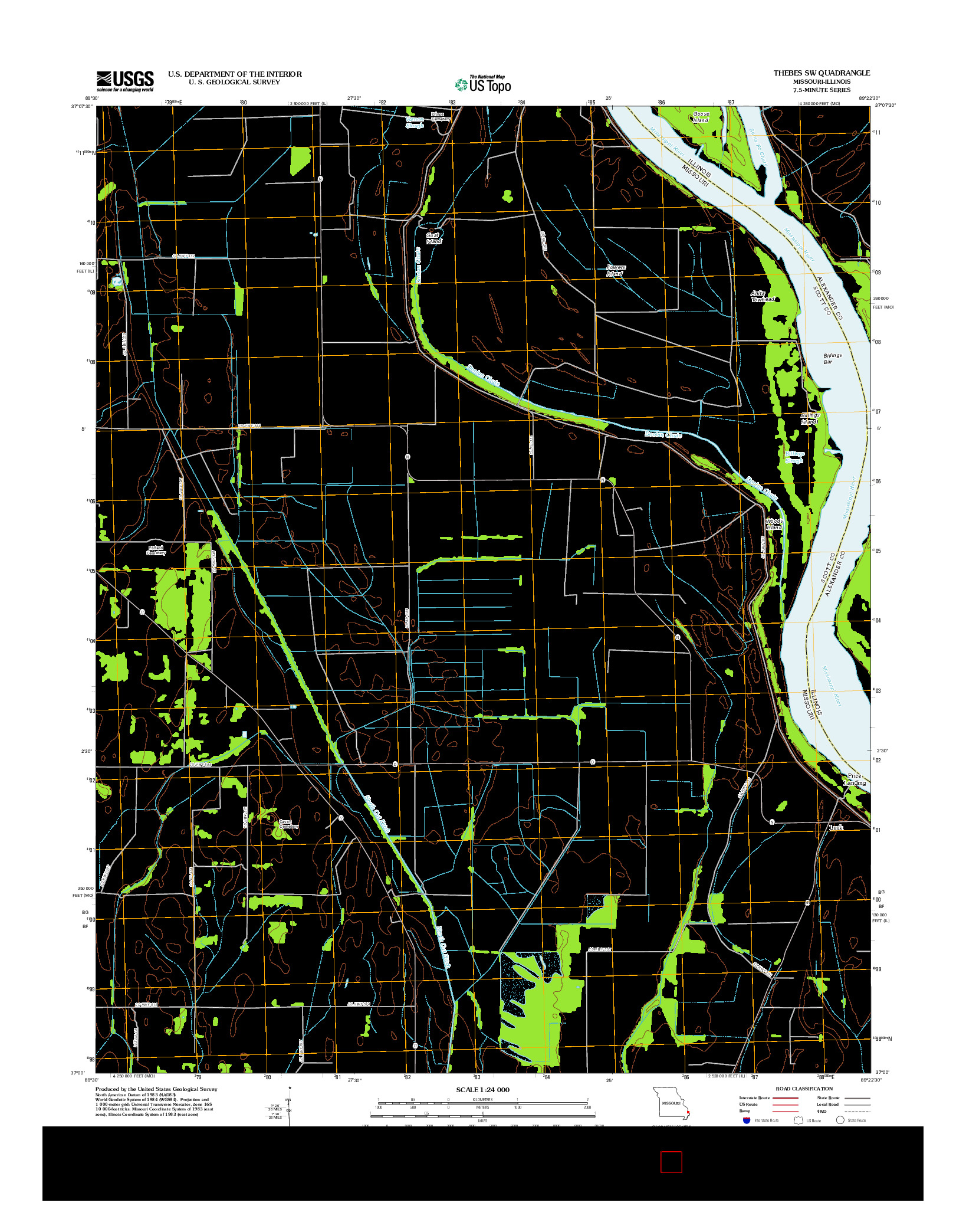 USGS US TOPO 7.5-MINUTE MAP FOR THEBES SW, MO-IL 2012