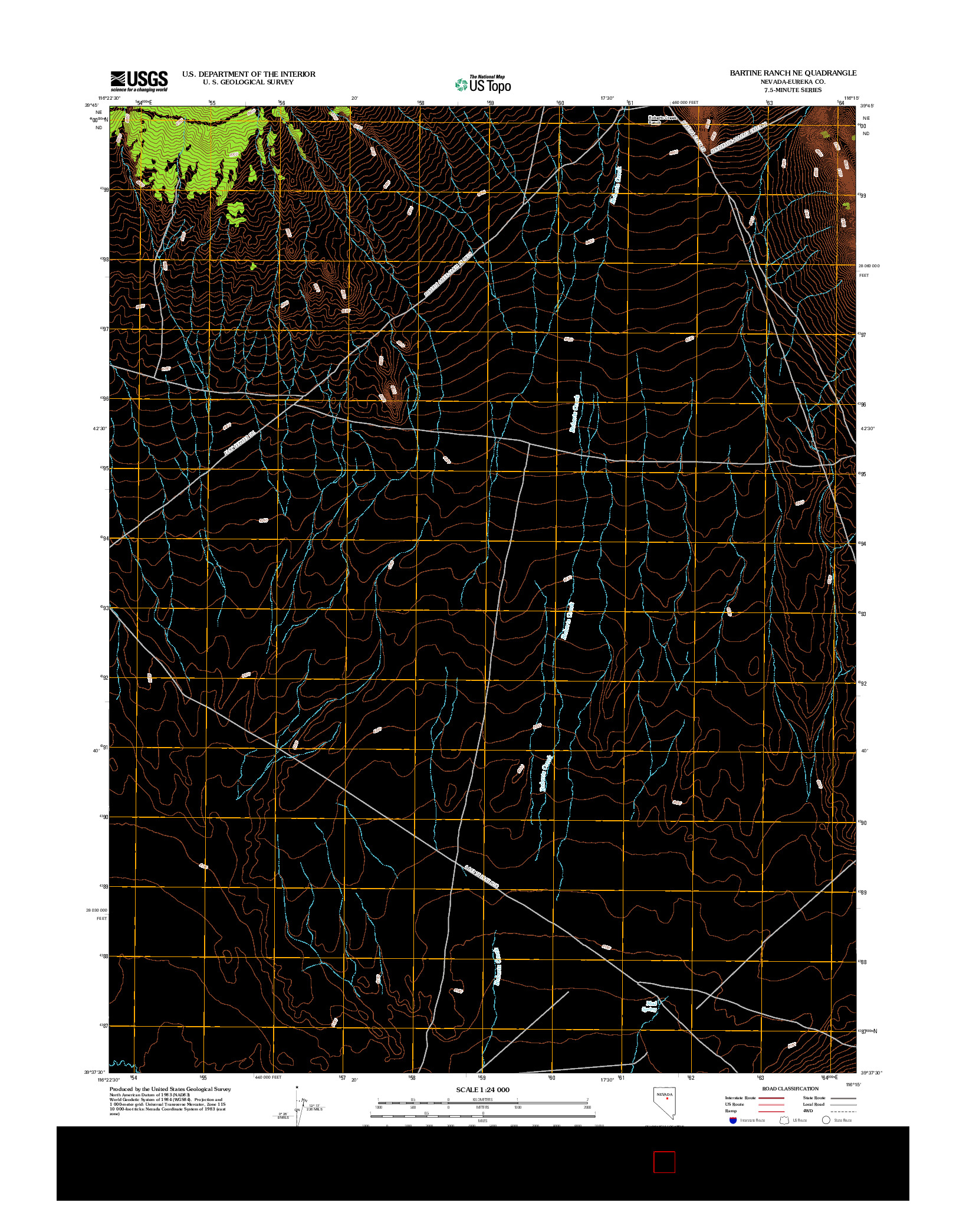 USGS US TOPO 7.5-MINUTE MAP FOR BARTINE RANCH NE, NV 2012