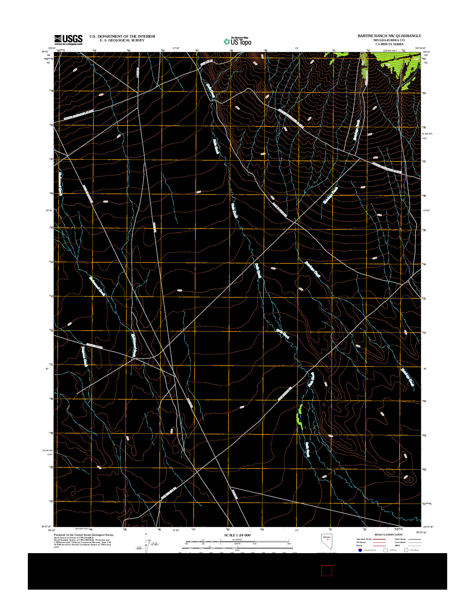 USGS US TOPO 7.5-MINUTE MAP FOR BARTINE RANCH NW, NV 2012