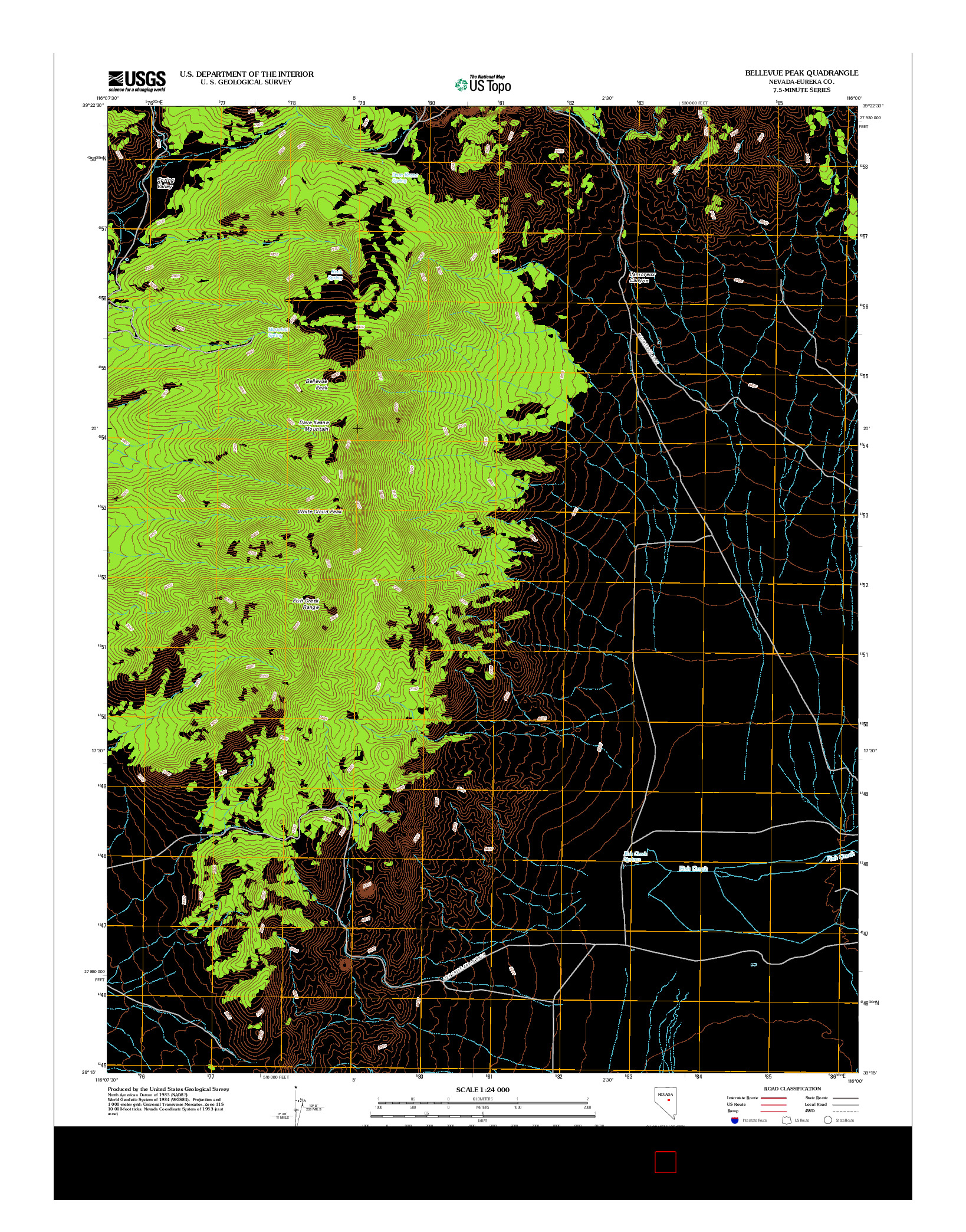 USGS US TOPO 7.5-MINUTE MAP FOR BELLEVUE PEAK, NV 2012
