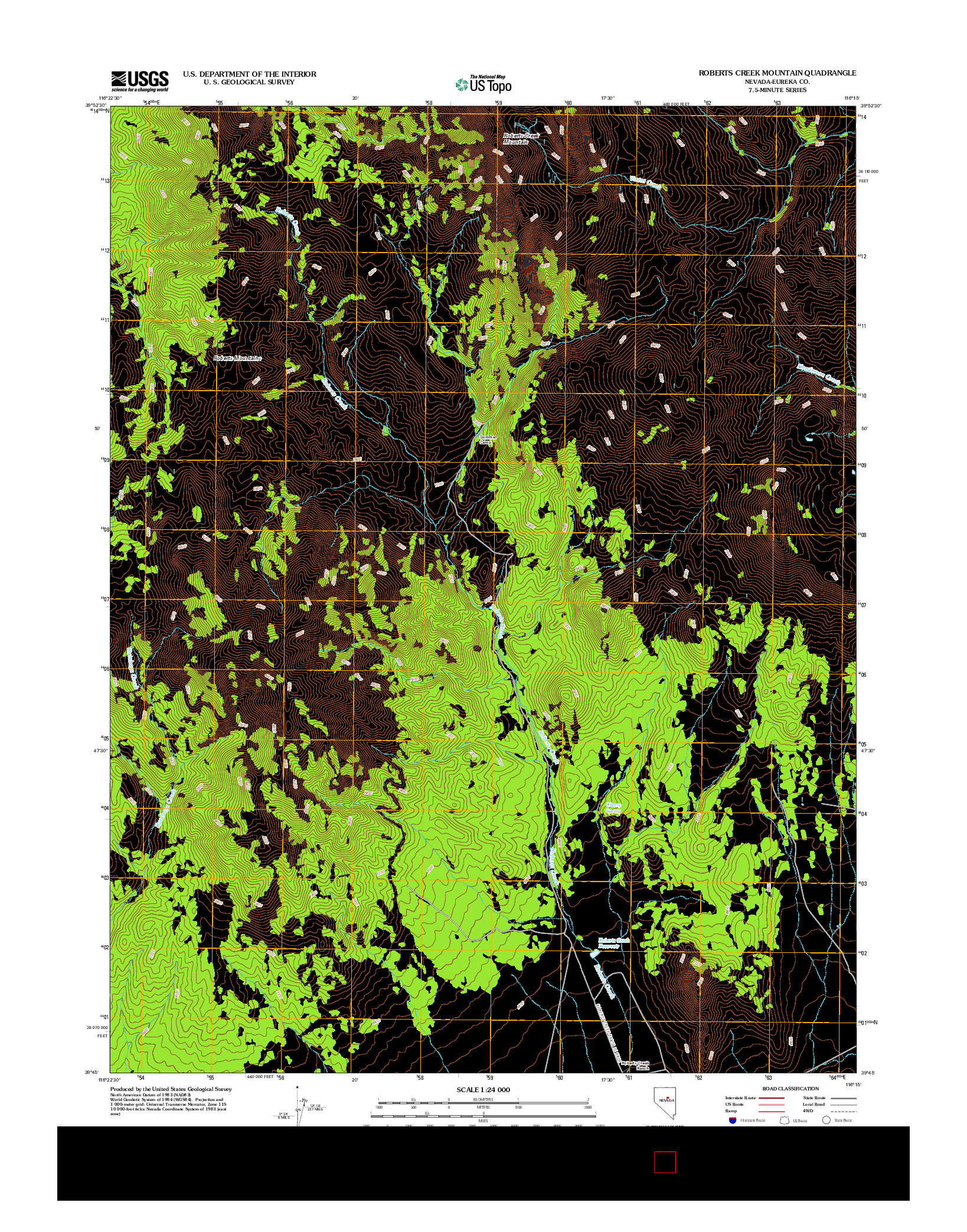 USGS US TOPO 7.5-MINUTE MAP FOR ROBERTS CREEK MOUNTAIN, NV 2012