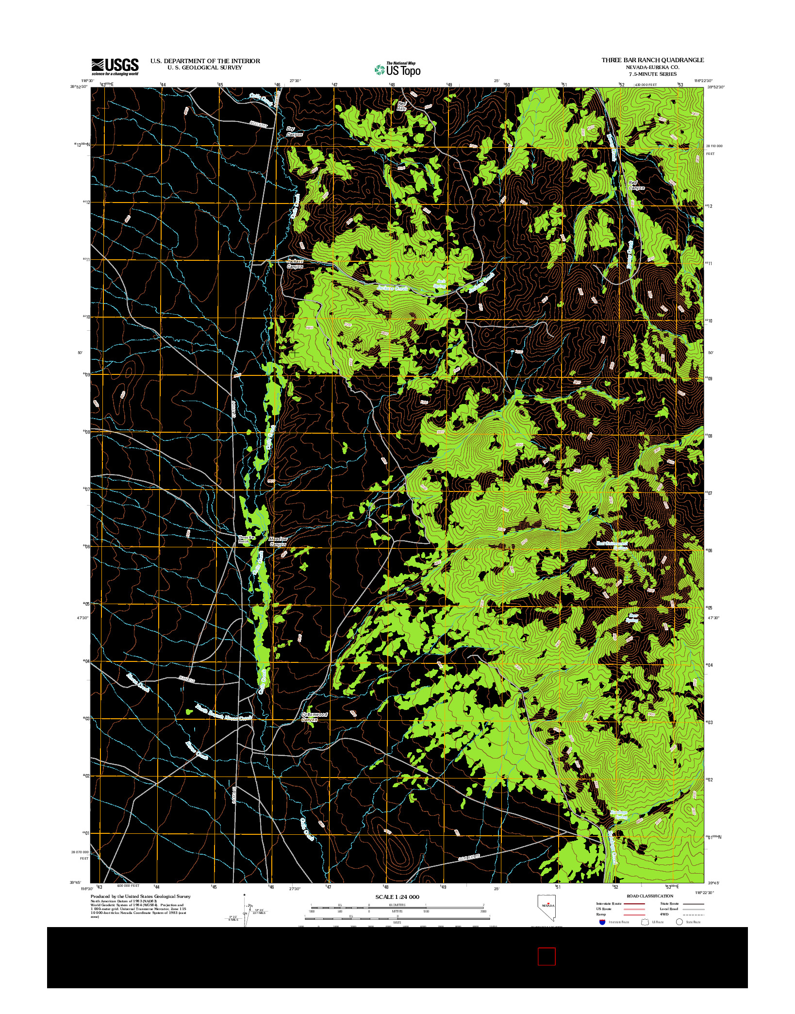 USGS US TOPO 7.5-MINUTE MAP FOR THREE BAR RANCH, NV 2012