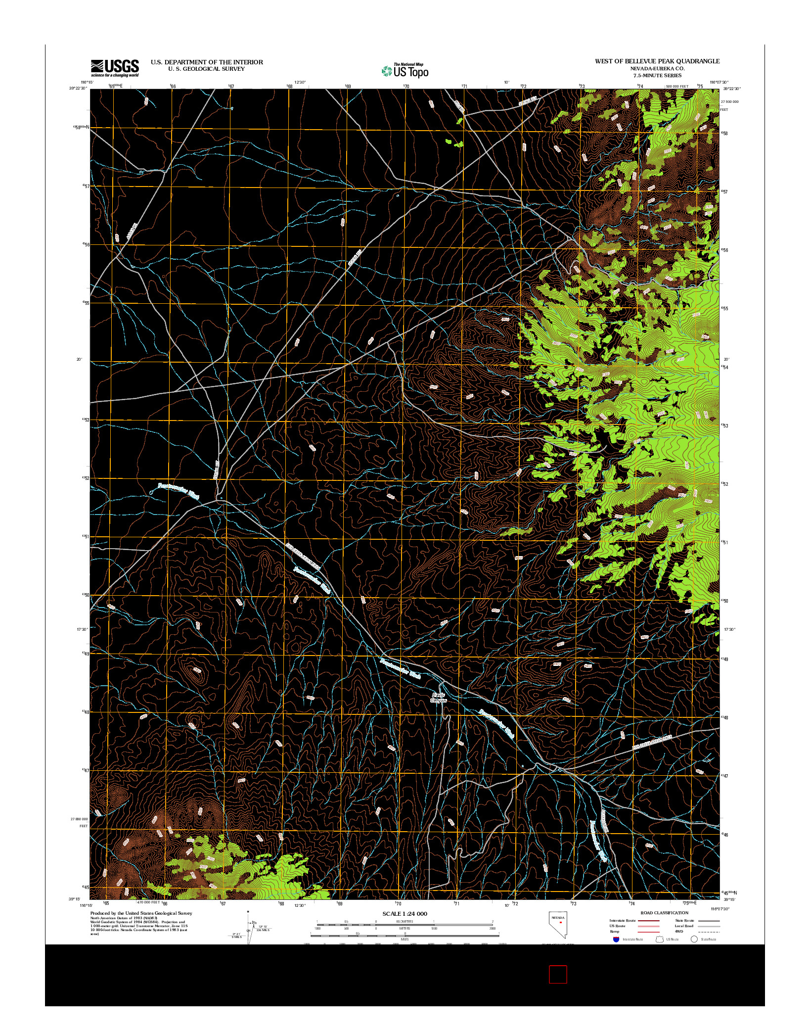 USGS US TOPO 7.5-MINUTE MAP FOR WEST OF BELLEVUE PEAK, NV 2012