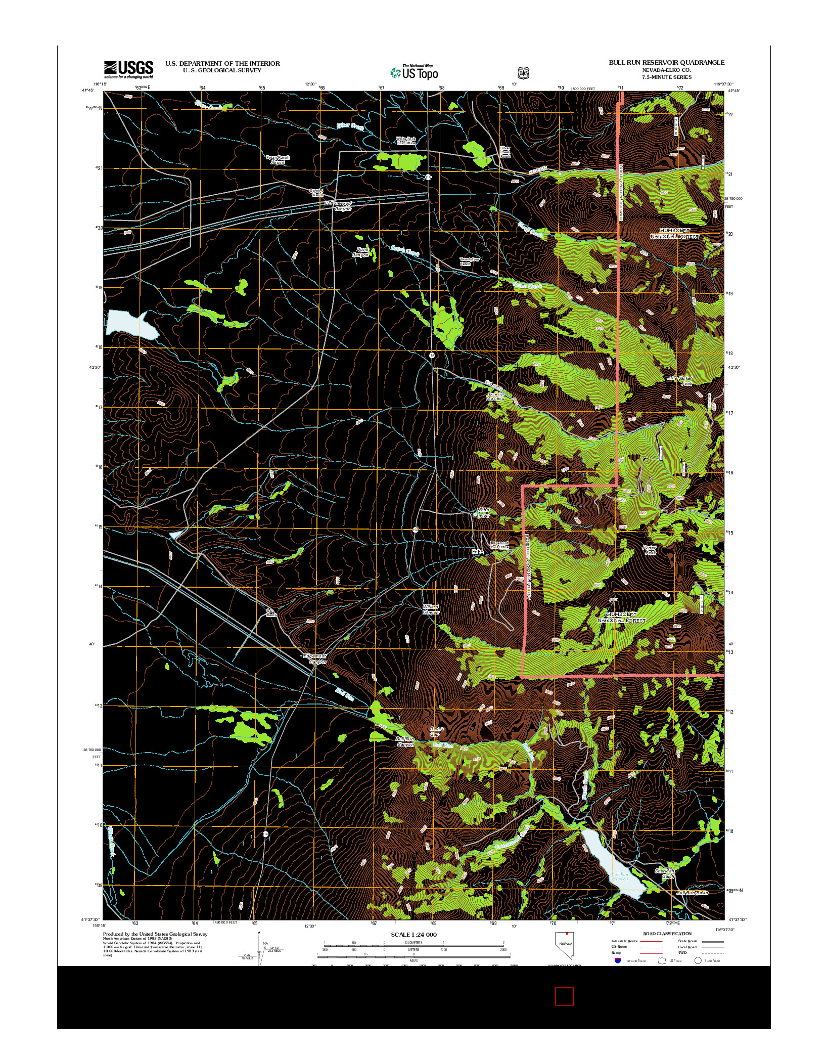 USGS US TOPO 7.5-MINUTE MAP FOR BULL RUN RESERVOIR, NV 2012