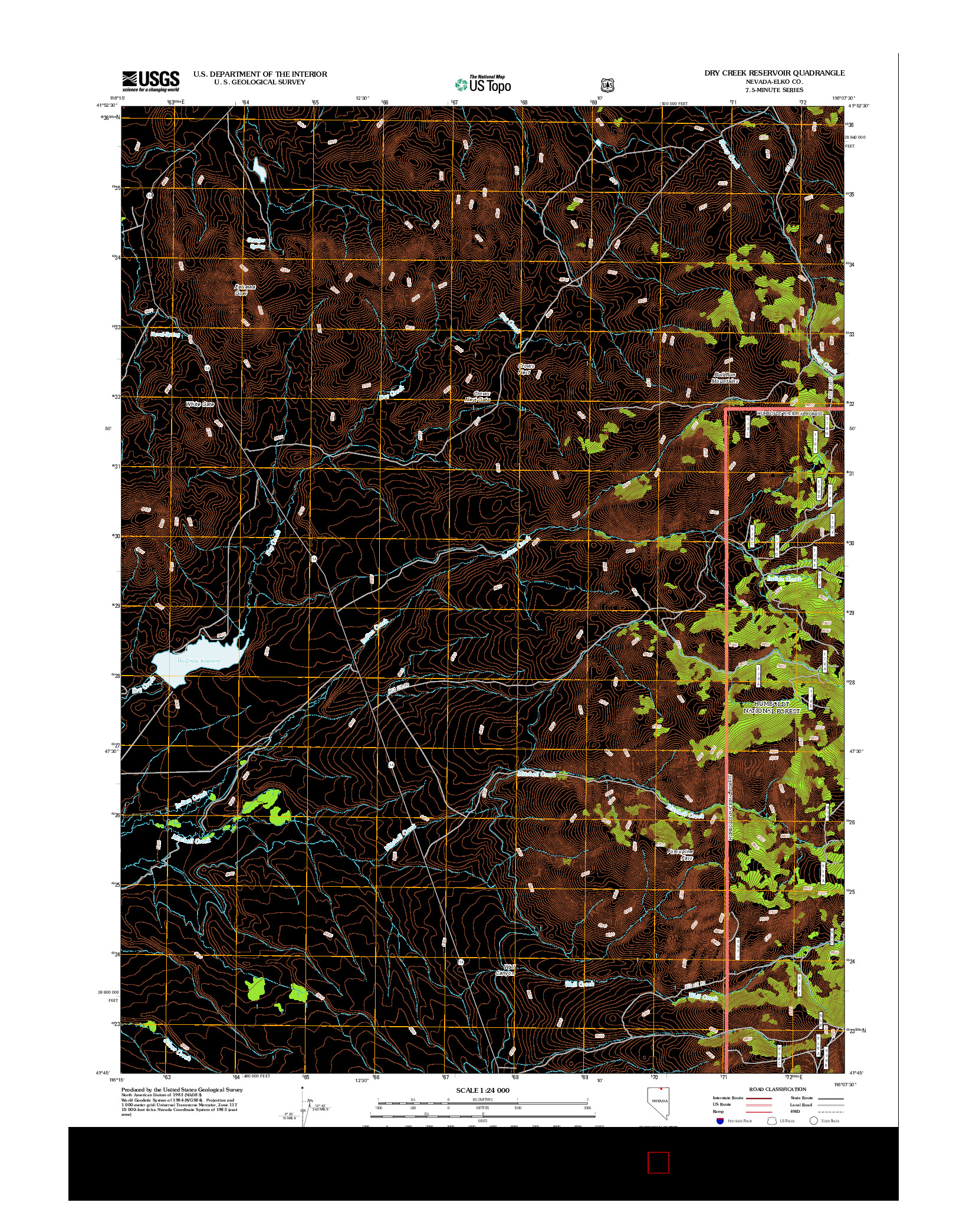 USGS US TOPO 7.5-MINUTE MAP FOR DRY CREEK RESERVOIR, NV 2012