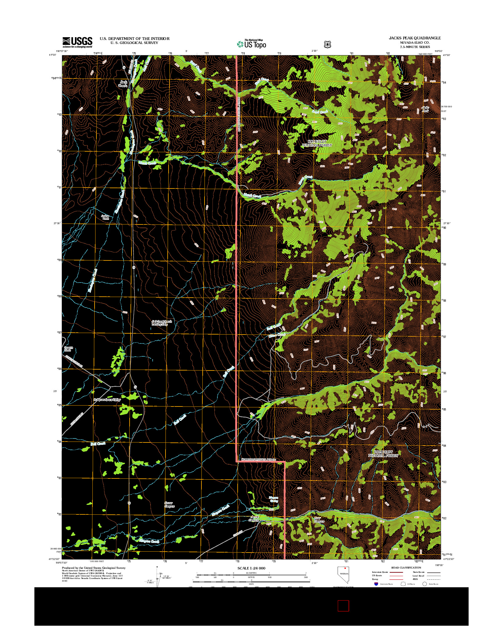 USGS US TOPO 7.5-MINUTE MAP FOR JACKS PEAK, NV 2012