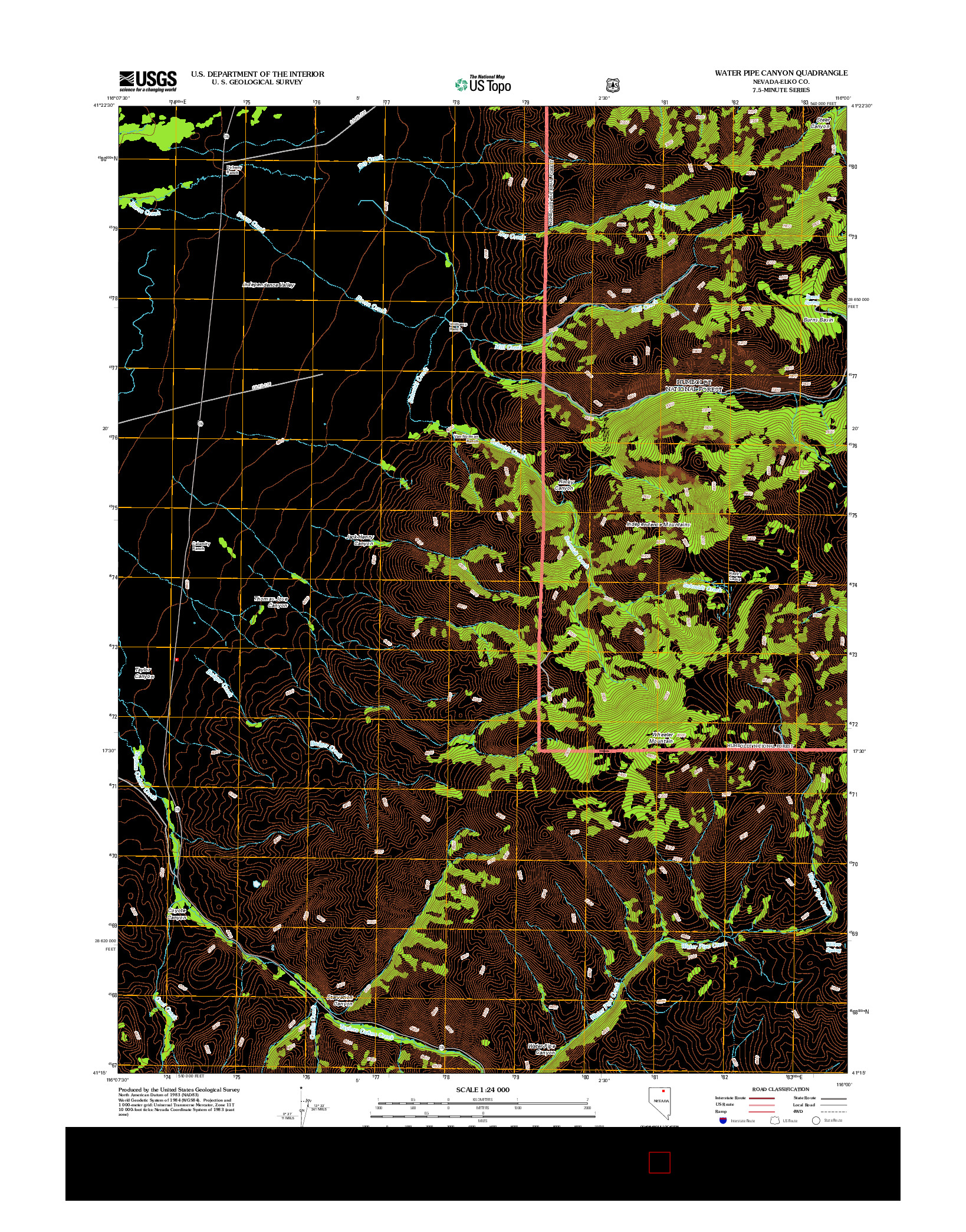 USGS US TOPO 7.5-MINUTE MAP FOR WATER PIPE CANYON, NV 2012