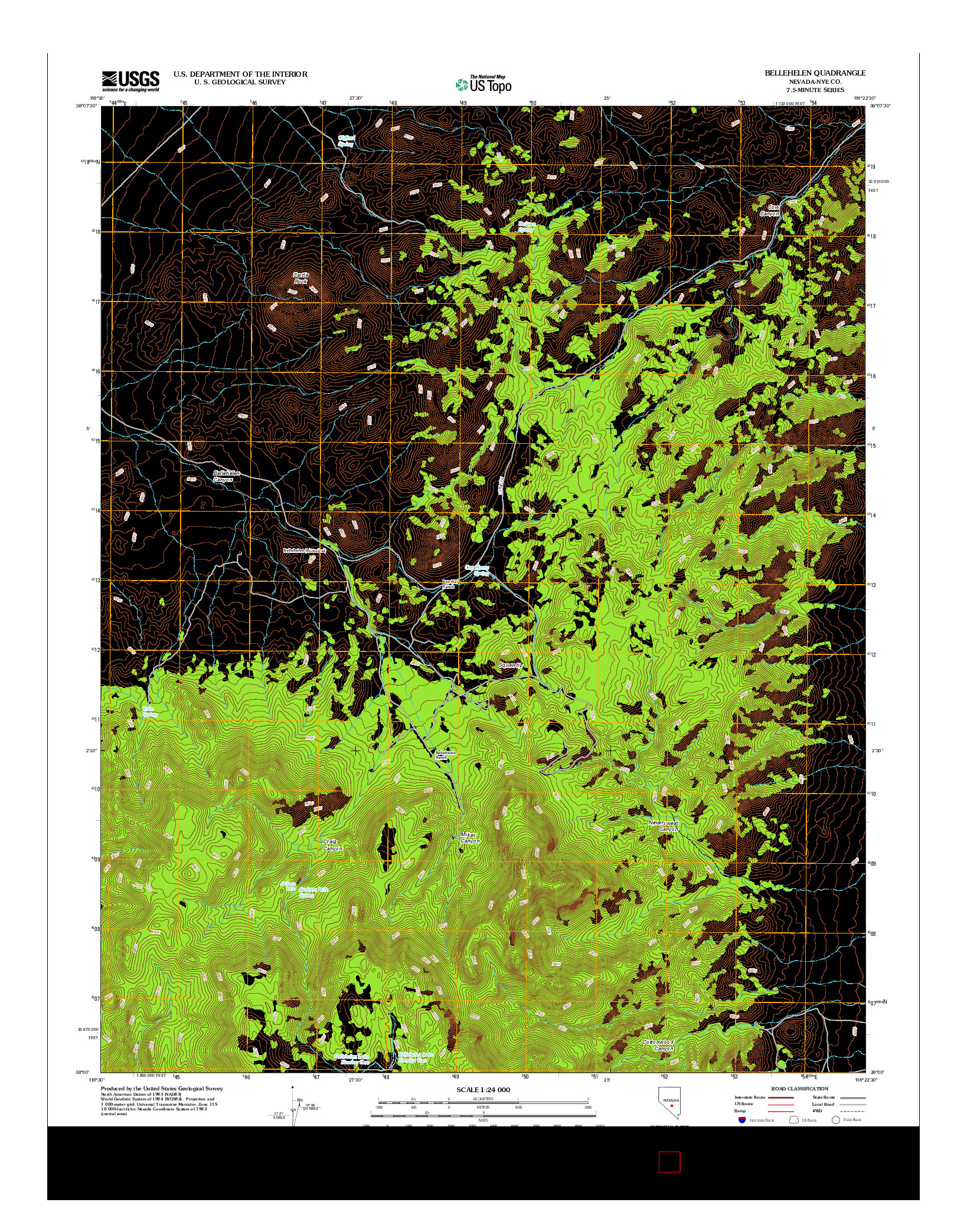 USGS US TOPO 7.5-MINUTE MAP FOR BELLEHELEN, NV 2012