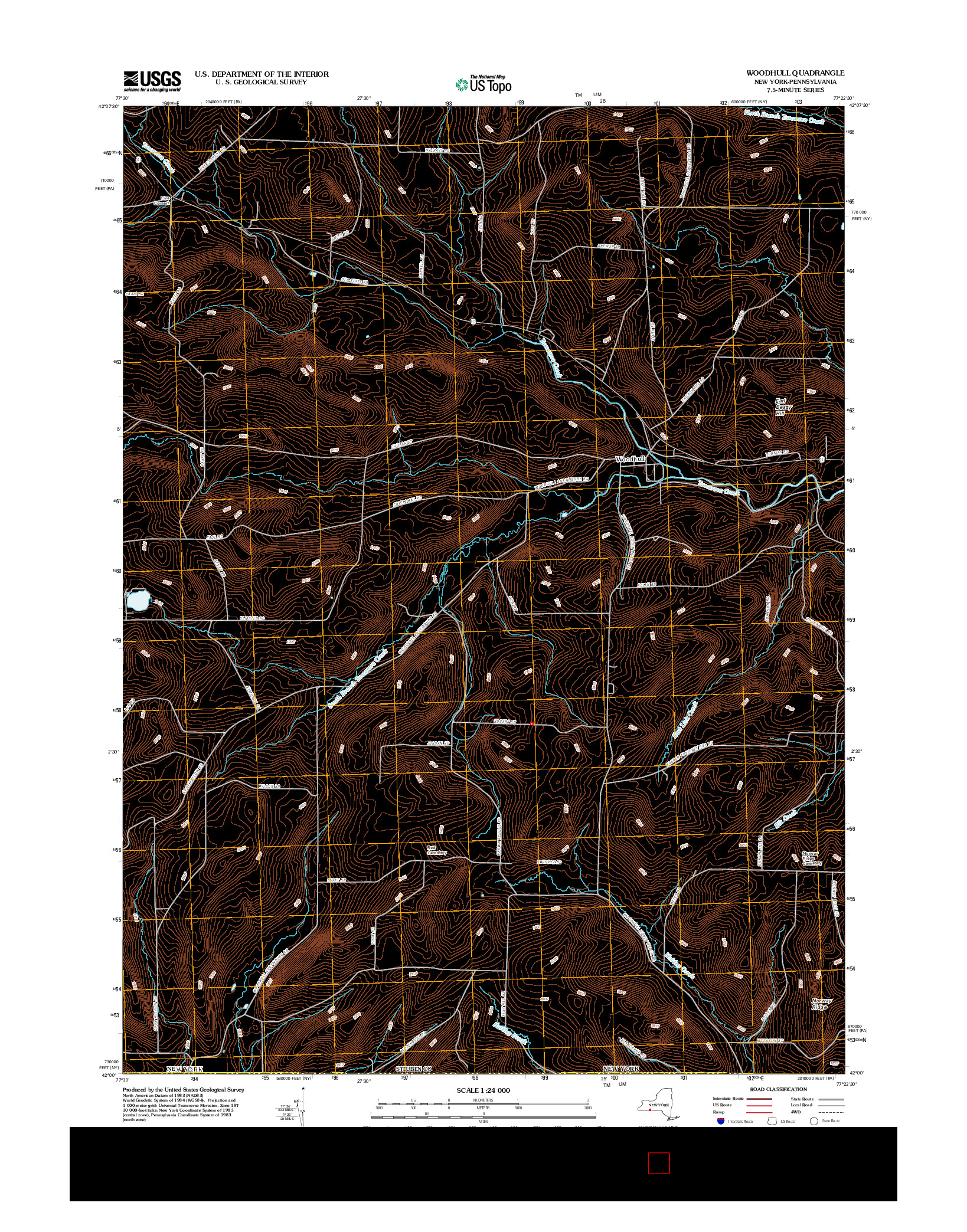 USGS US TOPO 7.5-MINUTE MAP FOR WOODHULL, NY-PA 2012