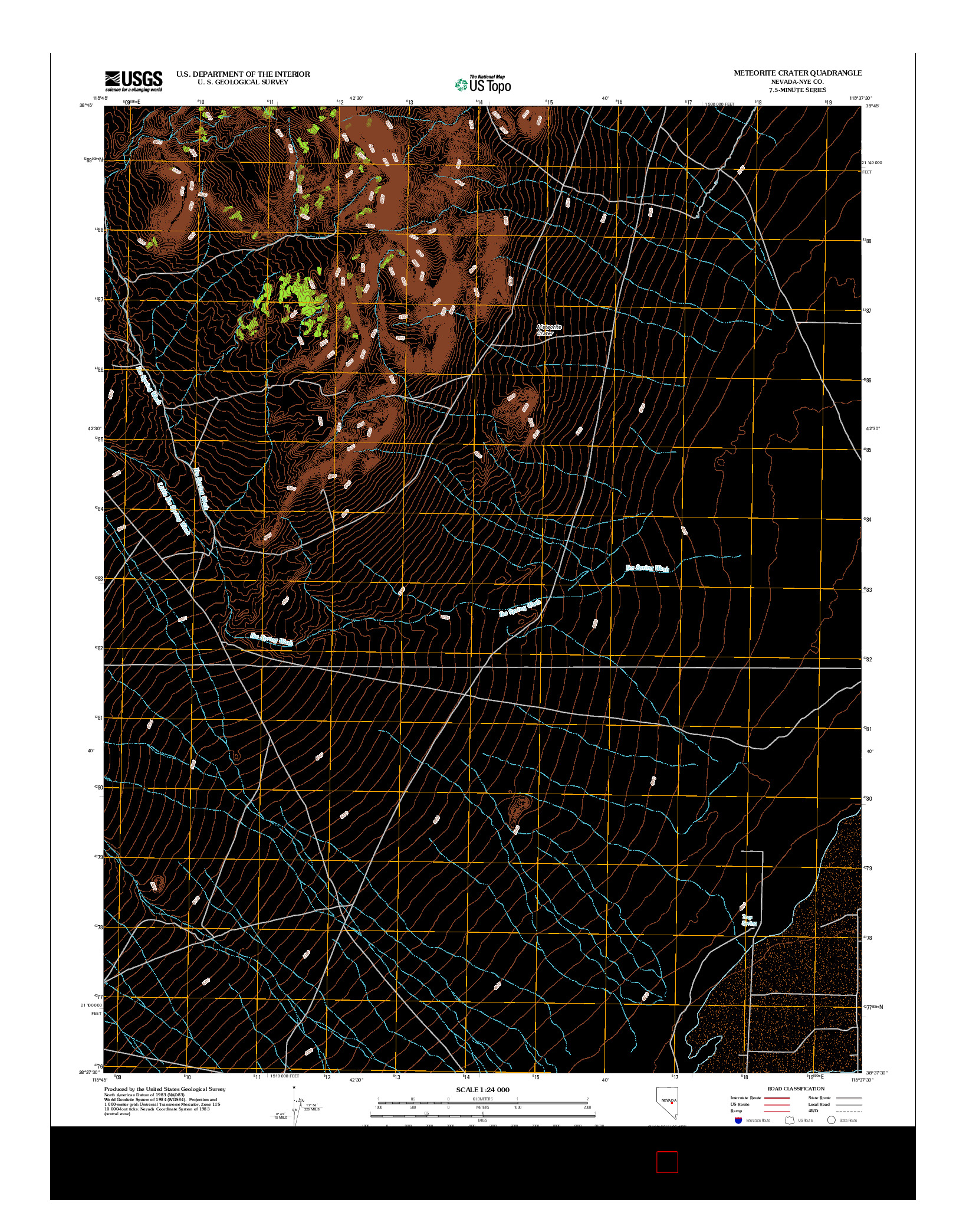 USGS US TOPO 7.5-MINUTE MAP FOR METEORITE CRATER, NV 2012