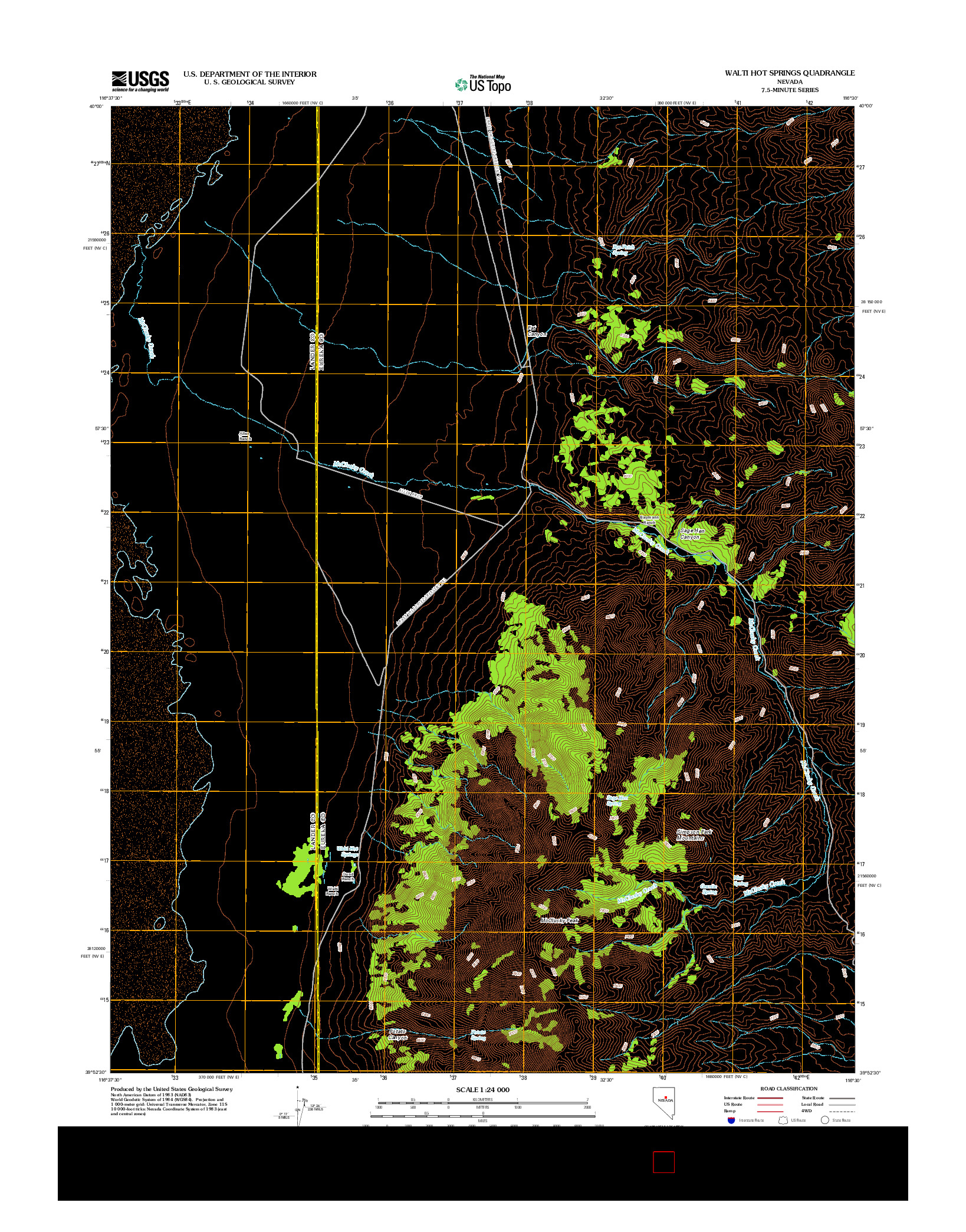 USGS US TOPO 7.5-MINUTE MAP FOR WALTI HOT SPRINGS, NV 2012