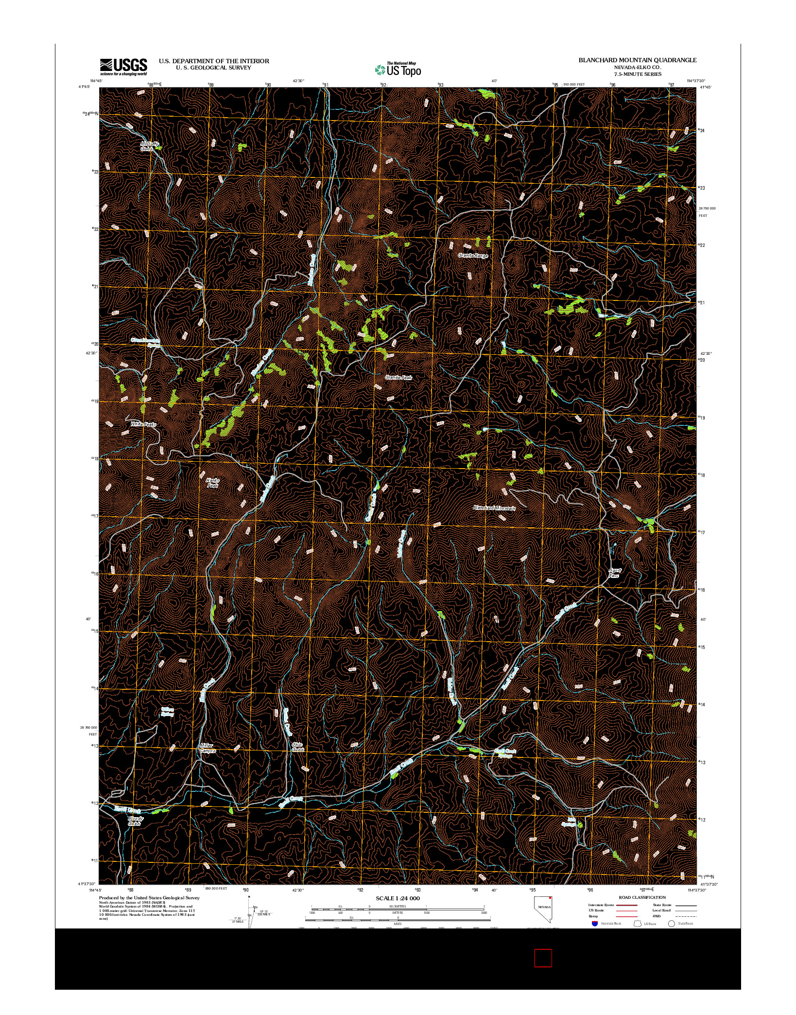 USGS US TOPO 7.5-MINUTE MAP FOR BLANCHARD MOUNTAIN, NV 2012