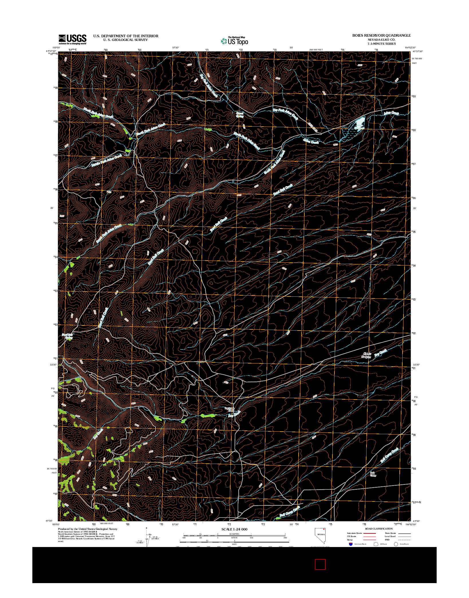 USGS US TOPO 7.5-MINUTE MAP FOR BOIES RESERVOIR, NV 2012