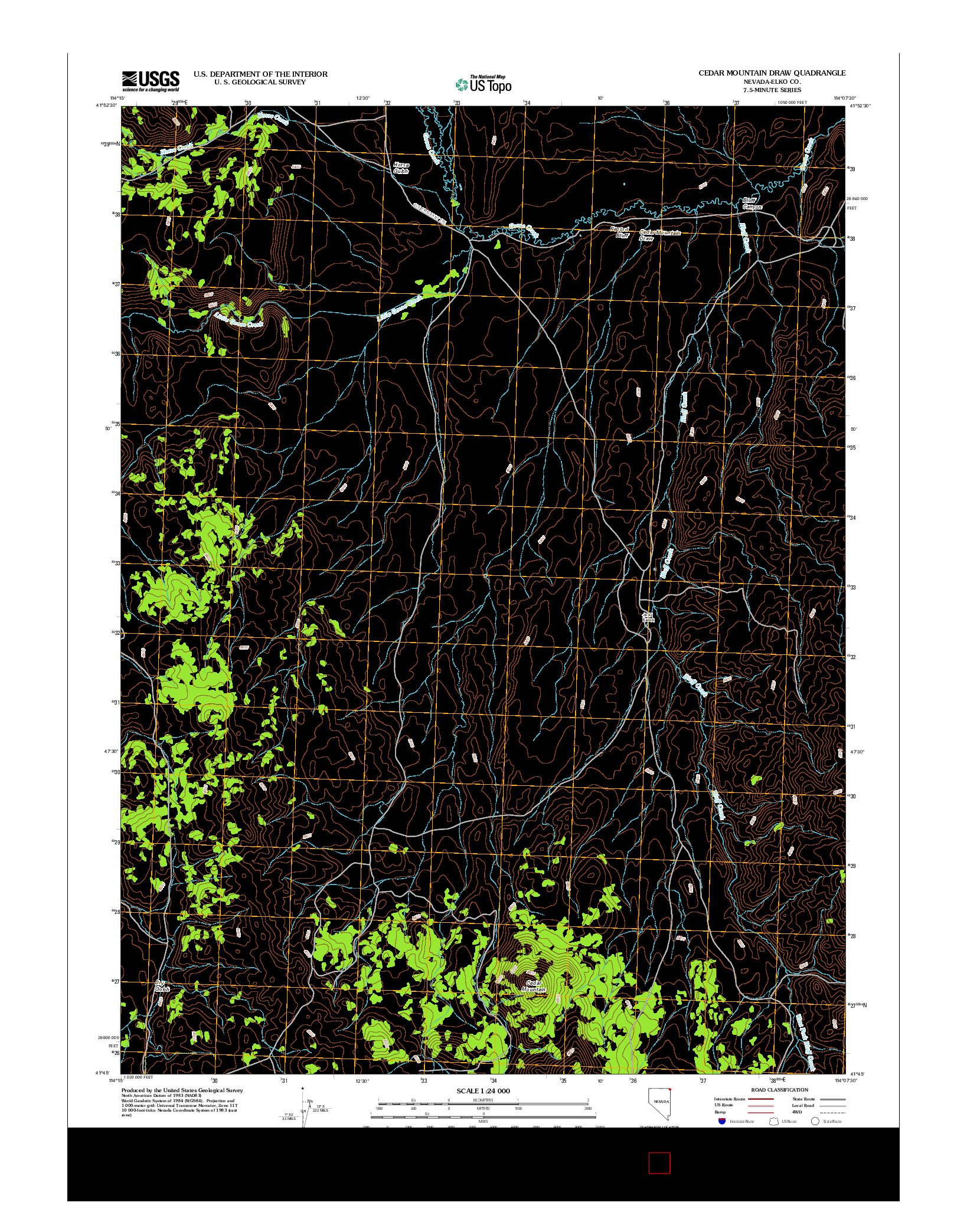 USGS US TOPO 7.5-MINUTE MAP FOR CEDAR MOUNTAIN DRAW, NV 2012