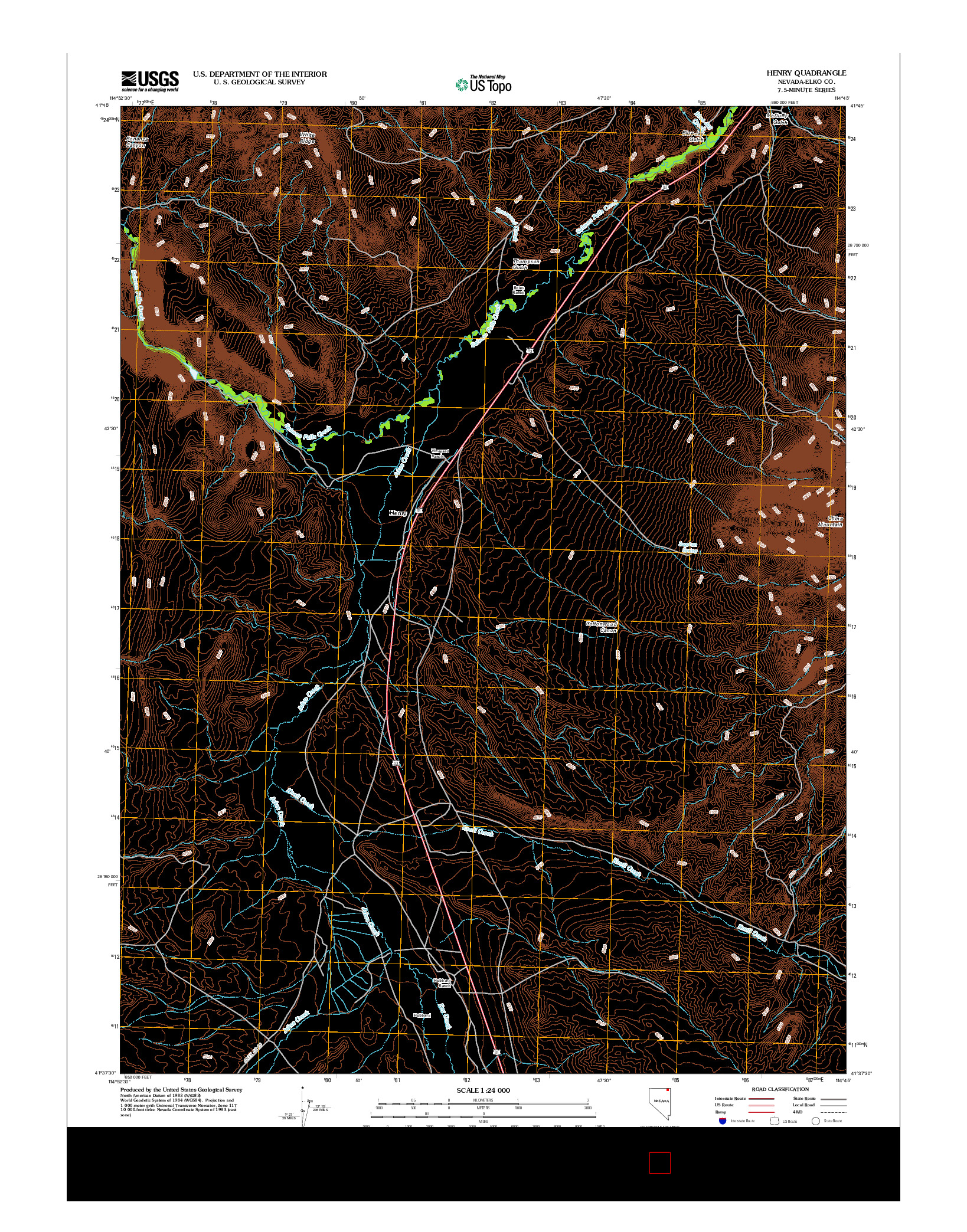 USGS US TOPO 7.5-MINUTE MAP FOR HENRY, NV 2012