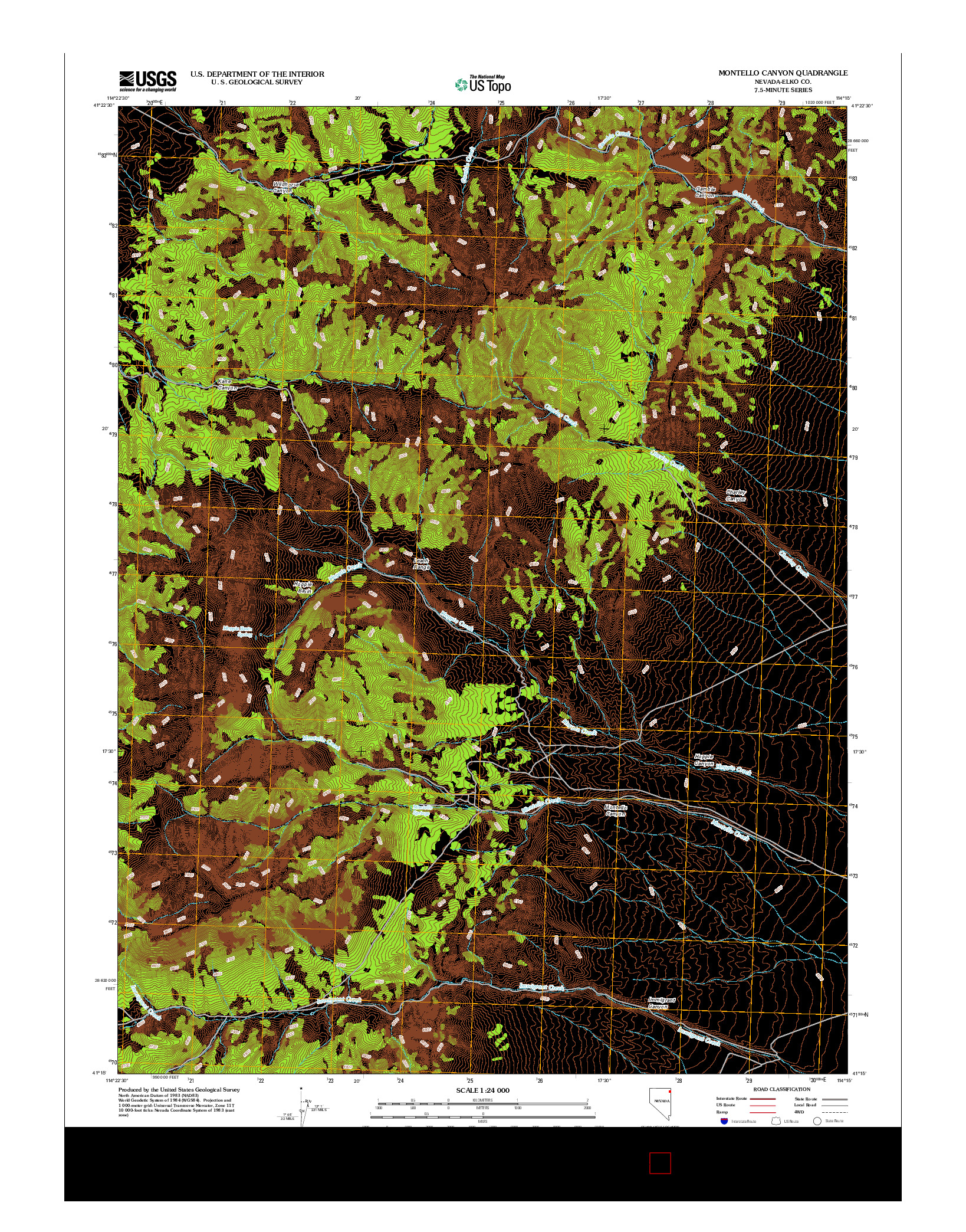 USGS US TOPO 7.5-MINUTE MAP FOR MONTELLO CANYON, NV 2012