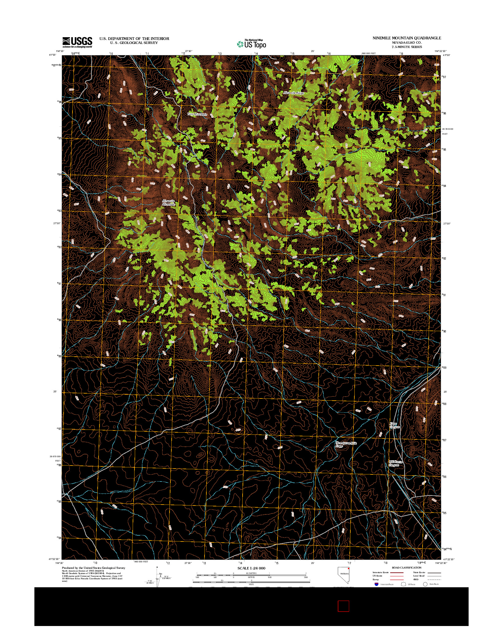 USGS US TOPO 7.5-MINUTE MAP FOR NINEMILE MOUNTAIN, NV 2012