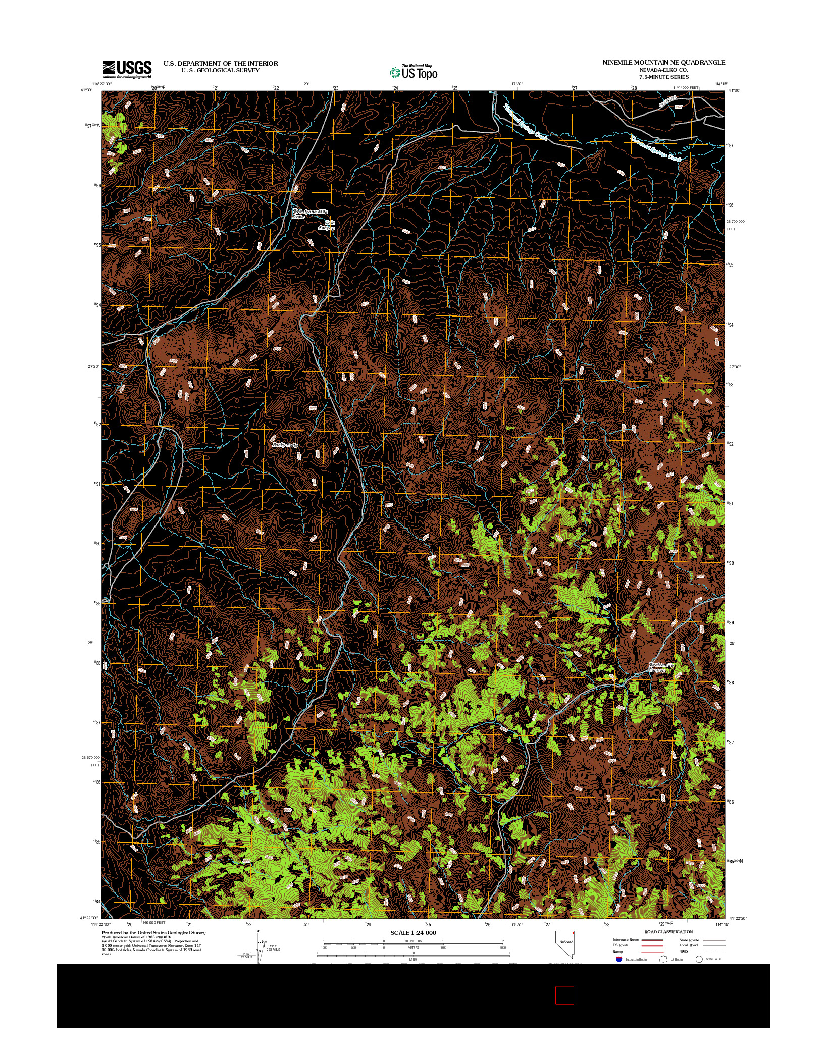 USGS US TOPO 7.5-MINUTE MAP FOR NINEMILE MOUNTAIN NE, NV 2012