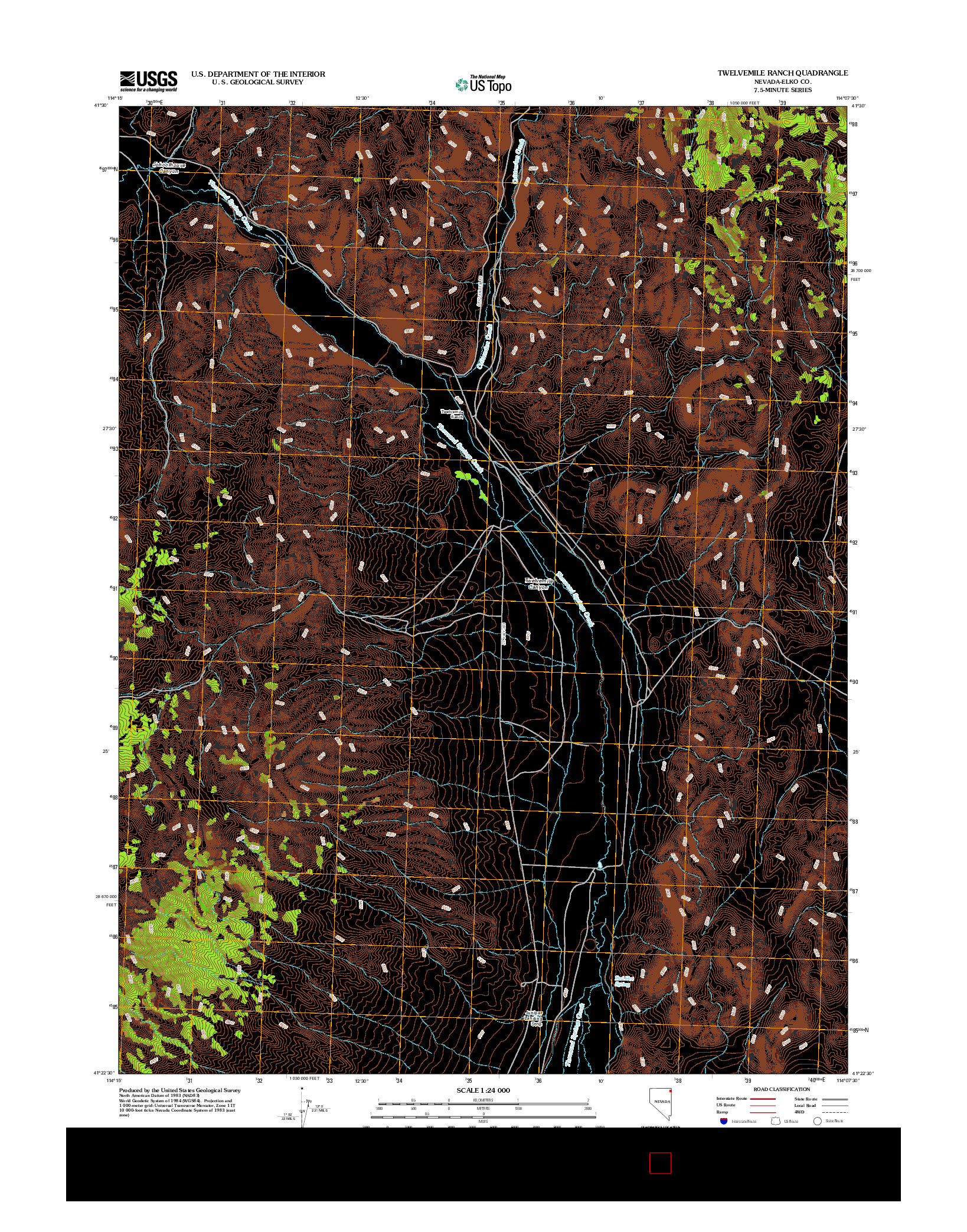 USGS US TOPO 7.5-MINUTE MAP FOR TWELVEMILE RANCH, NV 2012