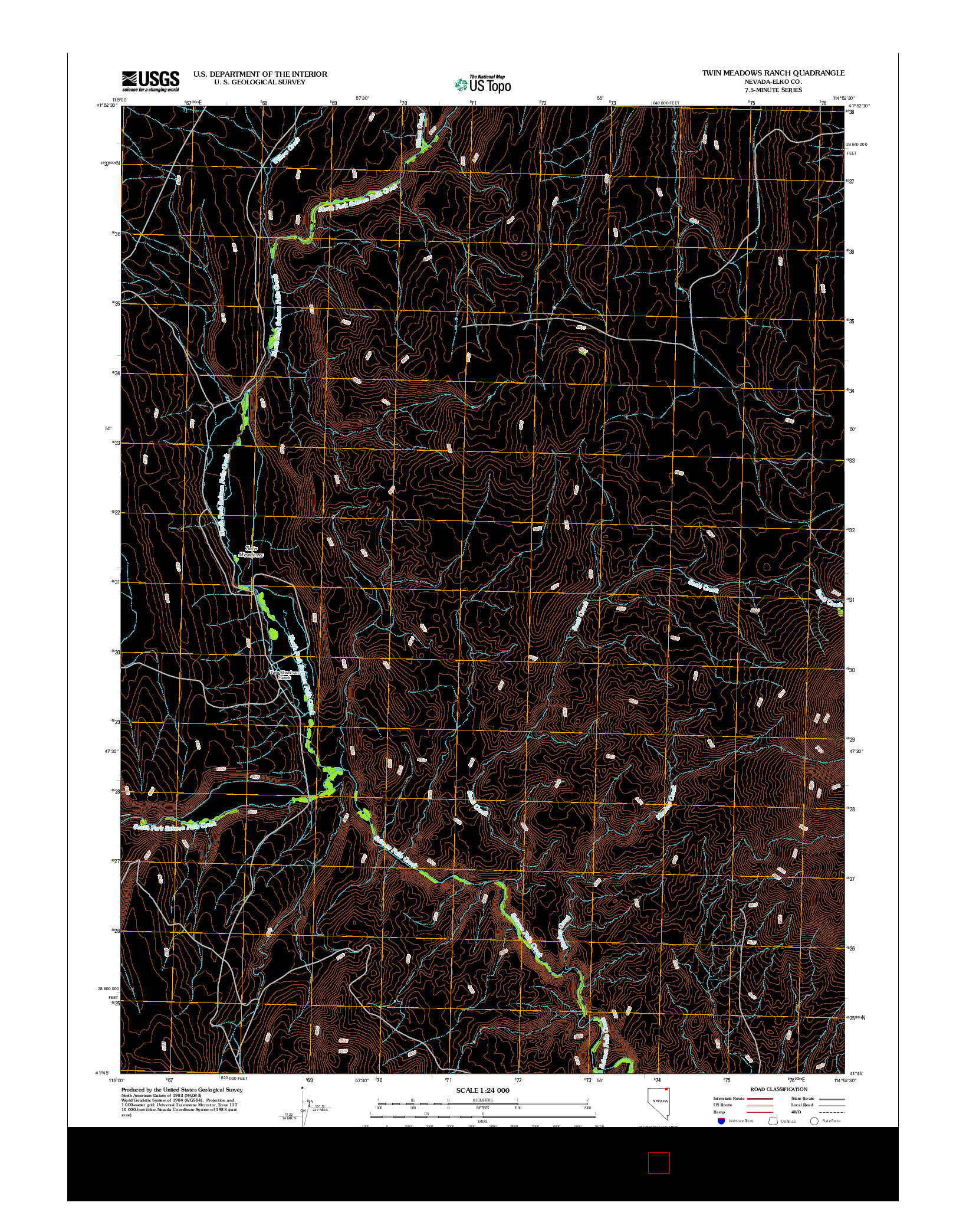 USGS US TOPO 7.5-MINUTE MAP FOR TWIN MEADOWS RANCH, NV 2012