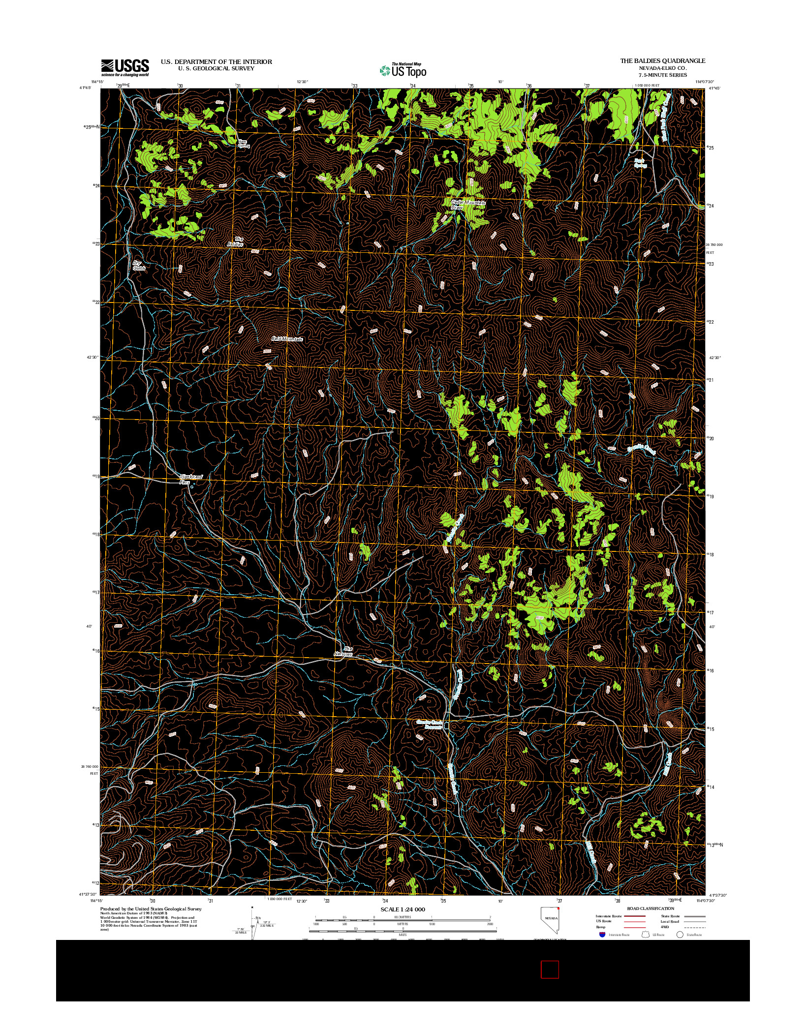 USGS US TOPO 7.5-MINUTE MAP FOR THE BALDIES, NV 2012