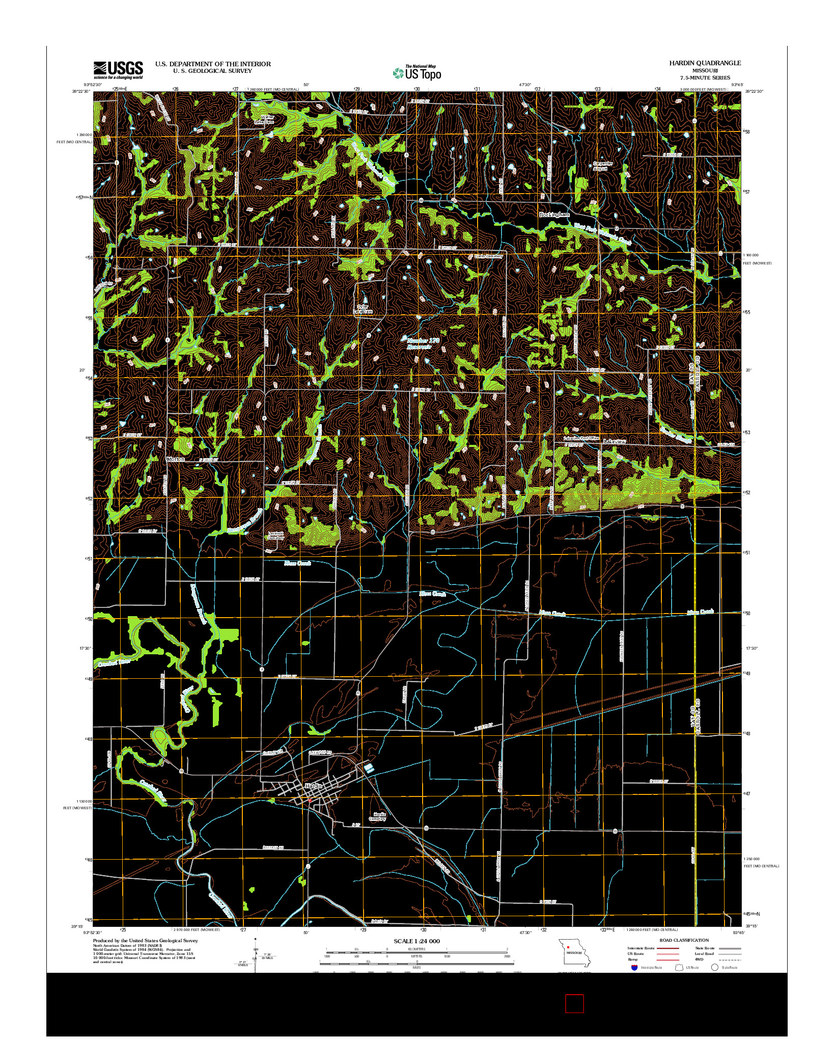 USGS US TOPO 7.5-MINUTE MAP FOR HARDIN, MO 2012