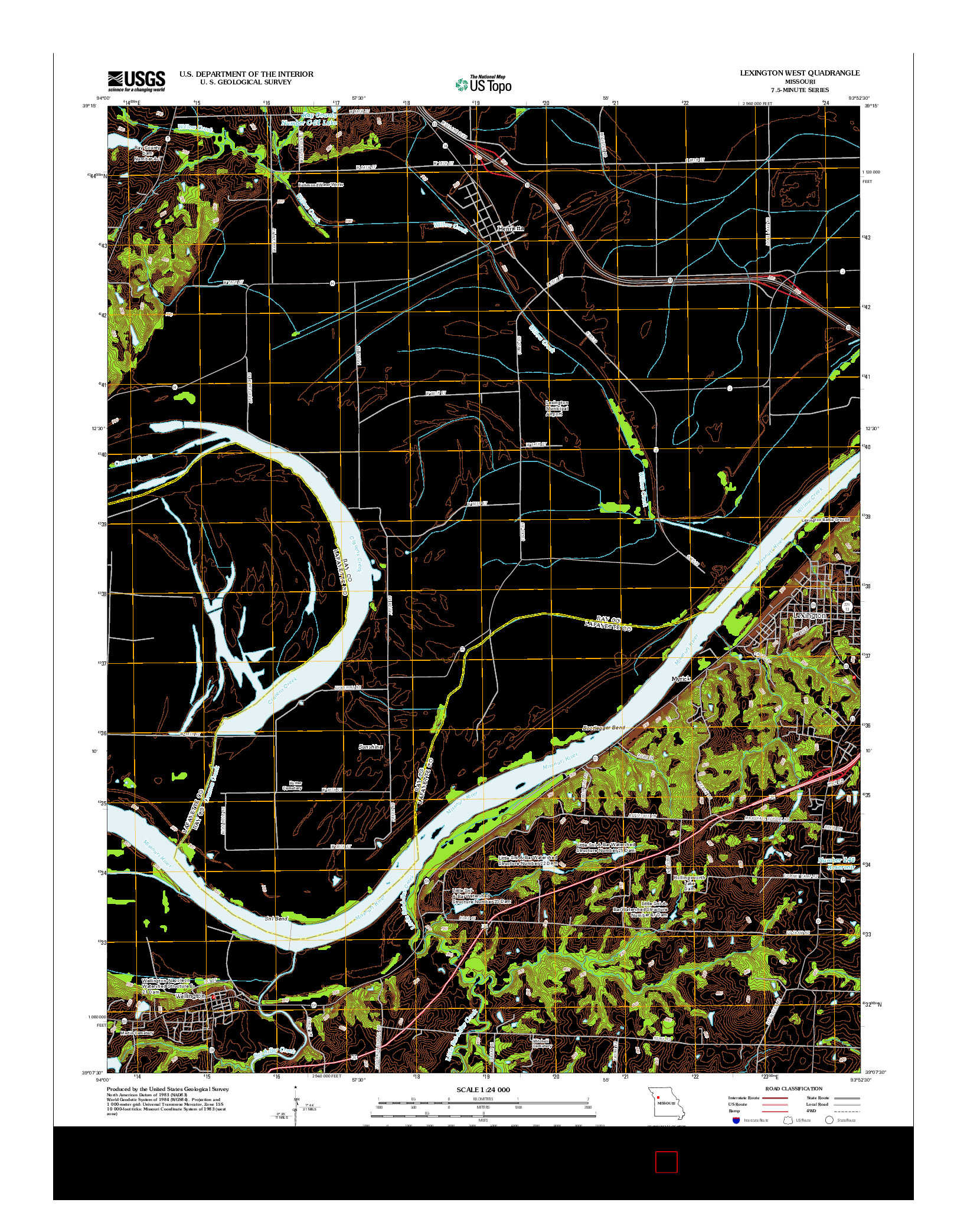 USGS US TOPO 7.5-MINUTE MAP FOR LEXINGTON WEST, MO 2012