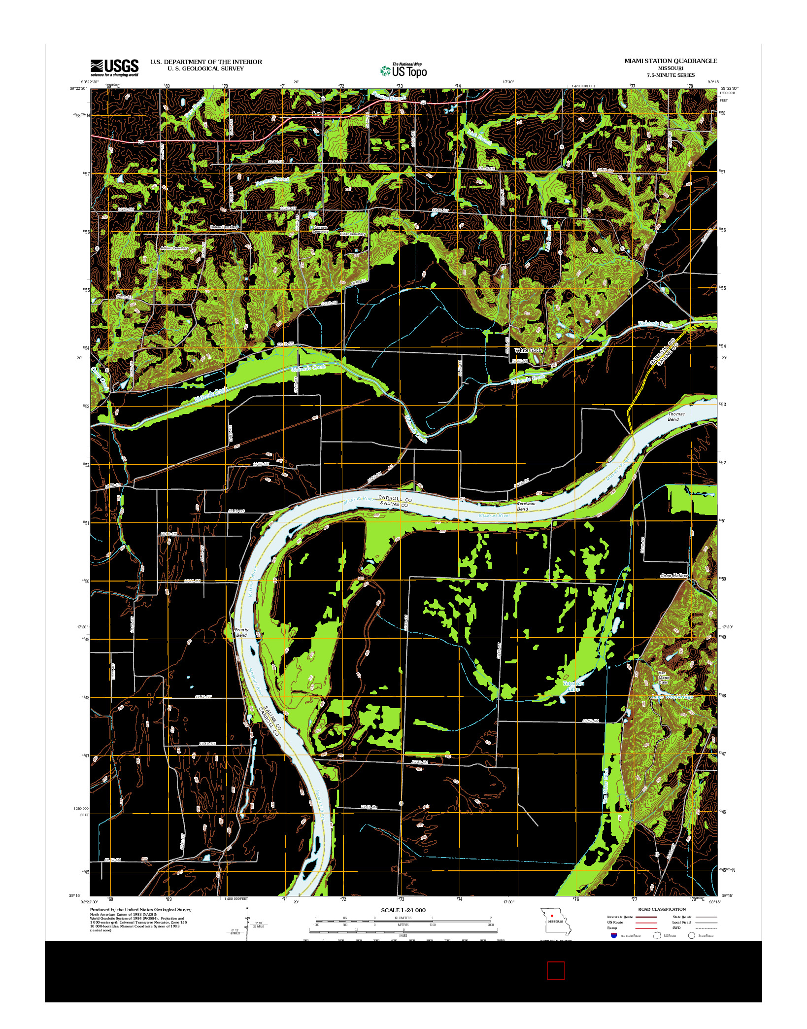 USGS US TOPO 7.5-MINUTE MAP FOR MIAMI STATION, MO 2012
