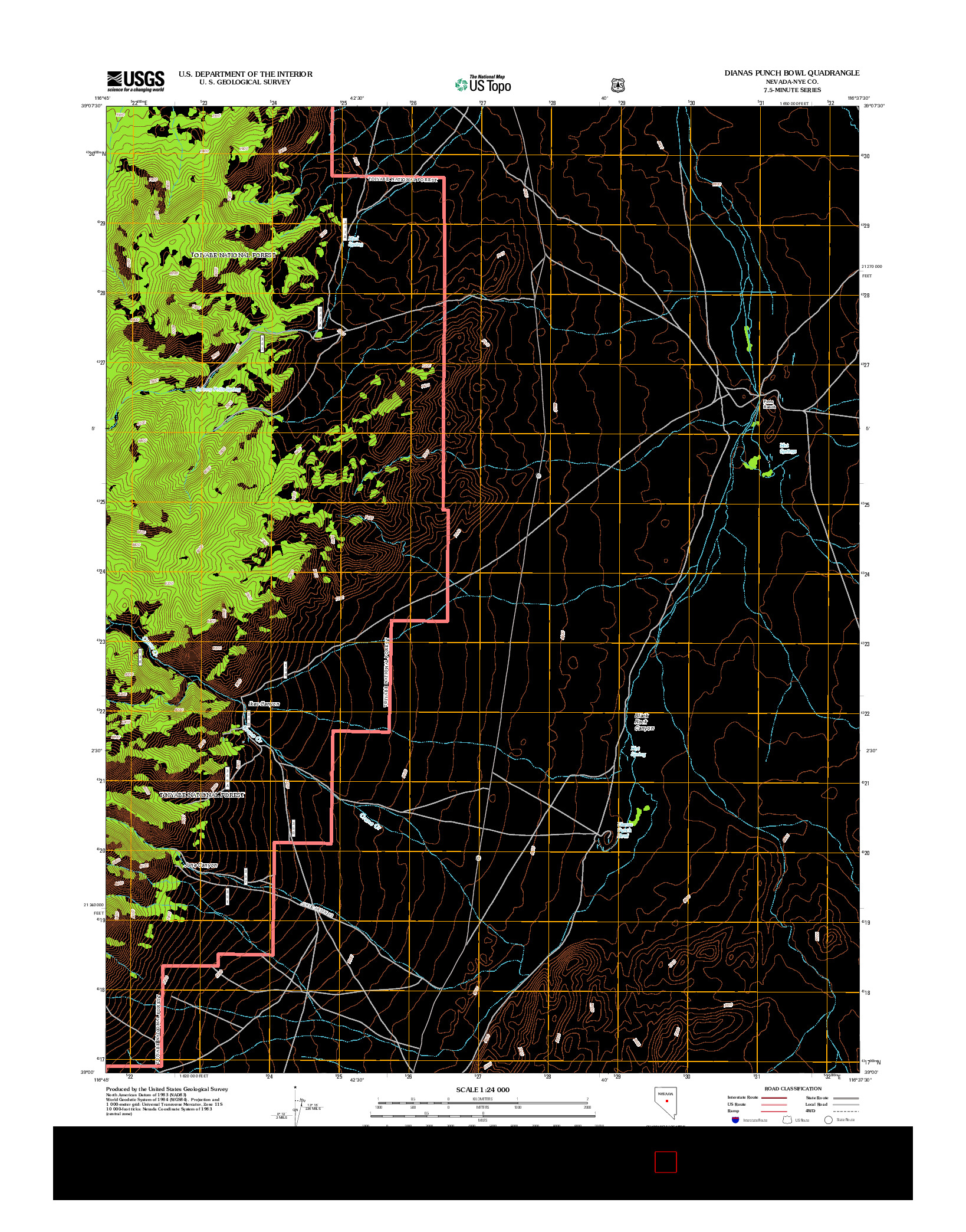 USGS US TOPO 7.5-MINUTE MAP FOR DIANAS PUNCH BOWL, NV 2012