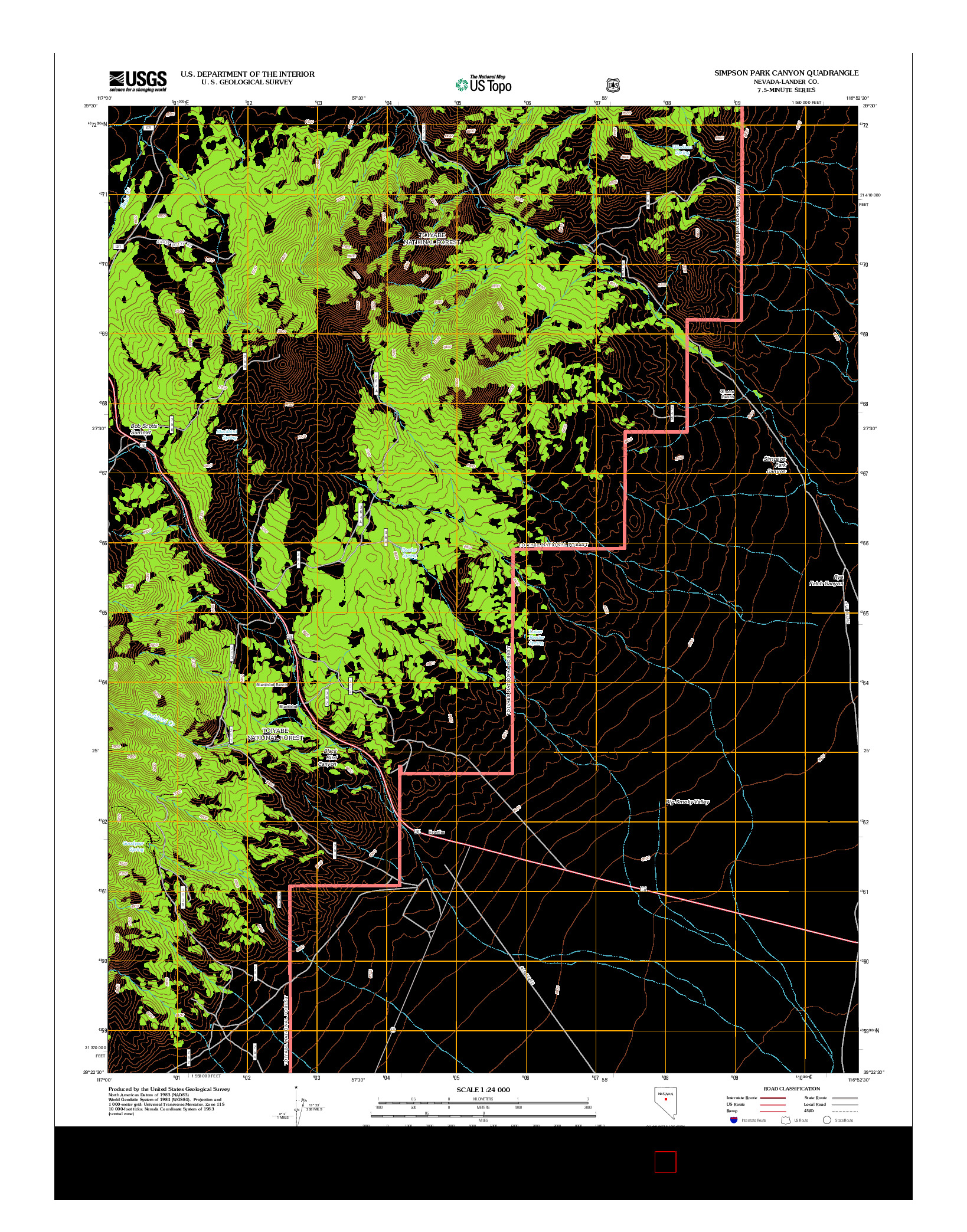 USGS US TOPO 7.5-MINUTE MAP FOR SIMPSON PARK CANYON, NV 2012