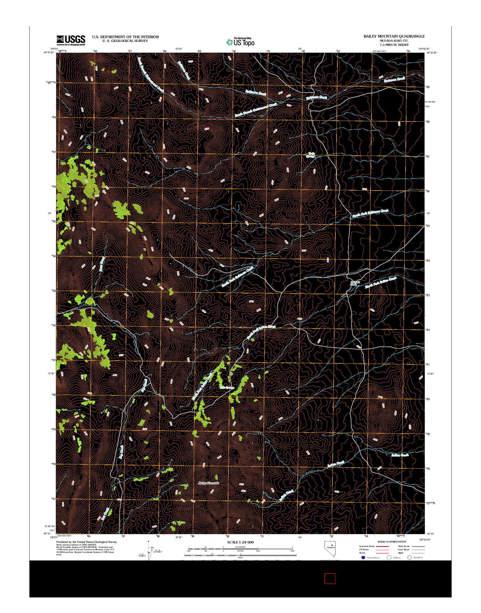 USGS US TOPO 7.5-MINUTE MAP FOR BAILEY MOUNTAIN, NV 2012