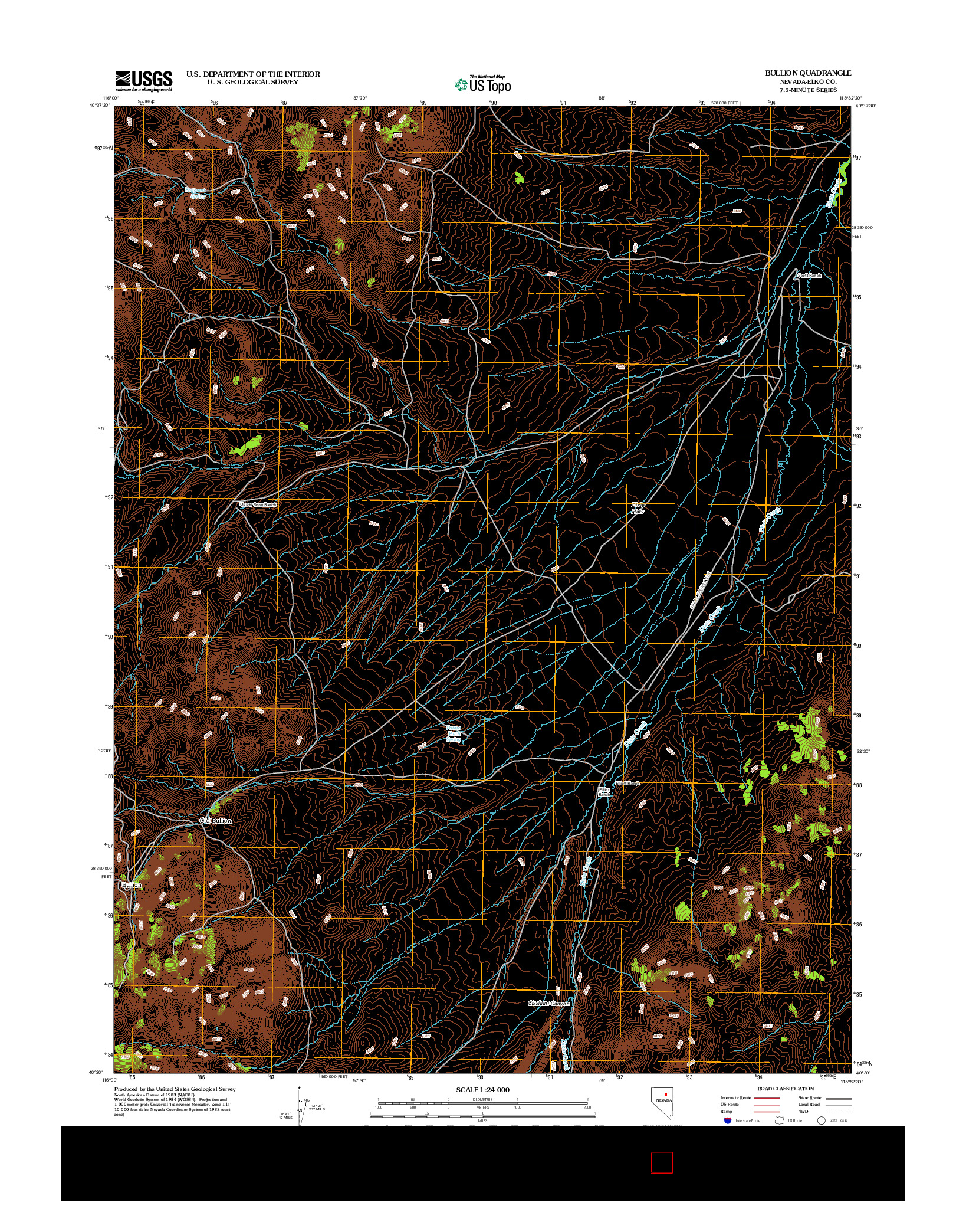 USGS US TOPO 7.5-MINUTE MAP FOR BULLION, NV 2012