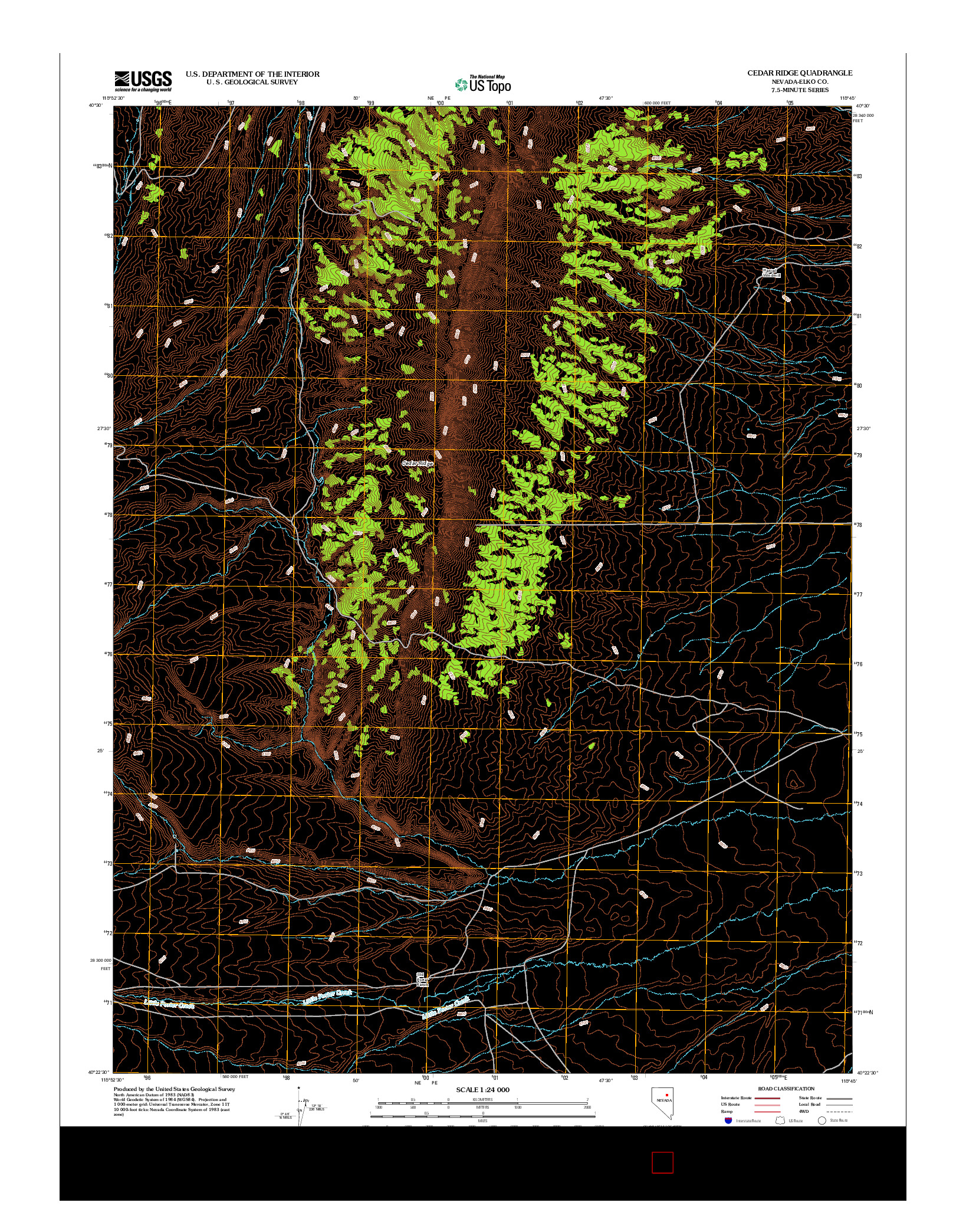 USGS US TOPO 7.5-MINUTE MAP FOR CEDAR RIDGE, NV 2012