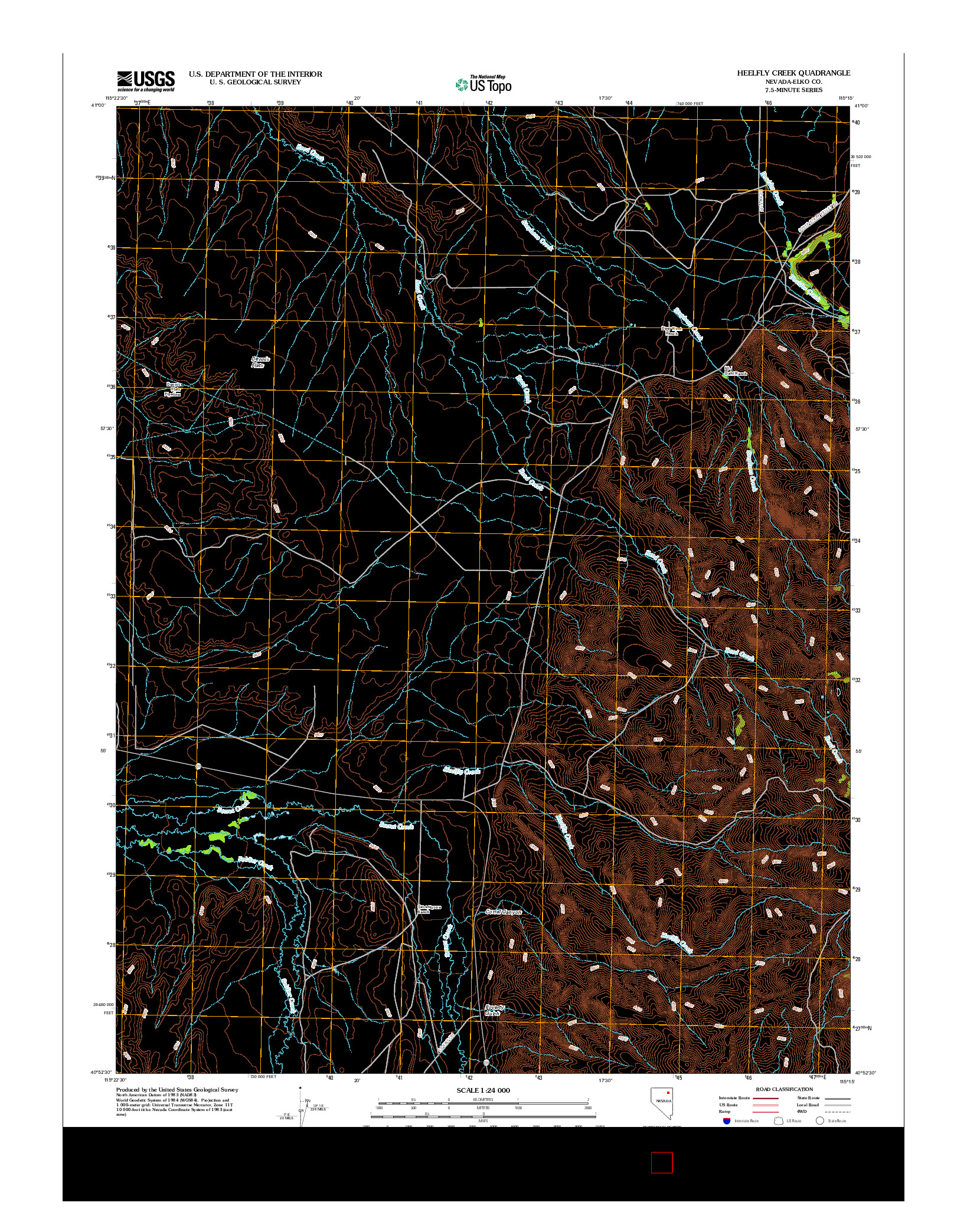 USGS US TOPO 7.5-MINUTE MAP FOR HEELFLY CREEK, NV 2012