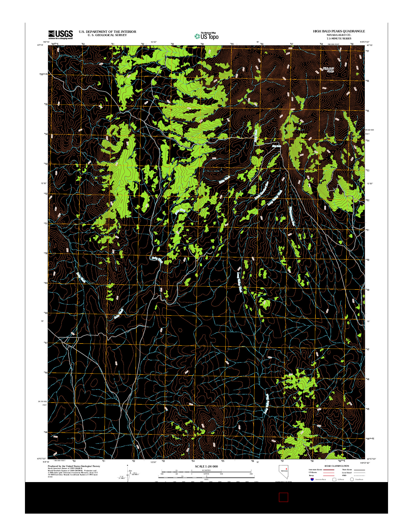 USGS US TOPO 7.5-MINUTE MAP FOR HIGH BALD PEAKS, NV 2012