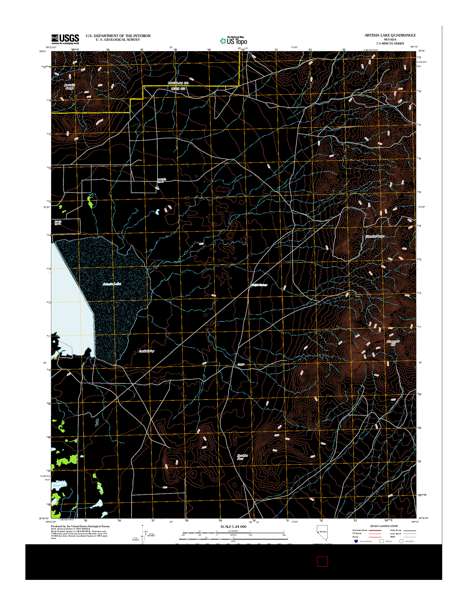USGS US TOPO 7.5-MINUTE MAP FOR ARTESIA LAKE, NV 2012