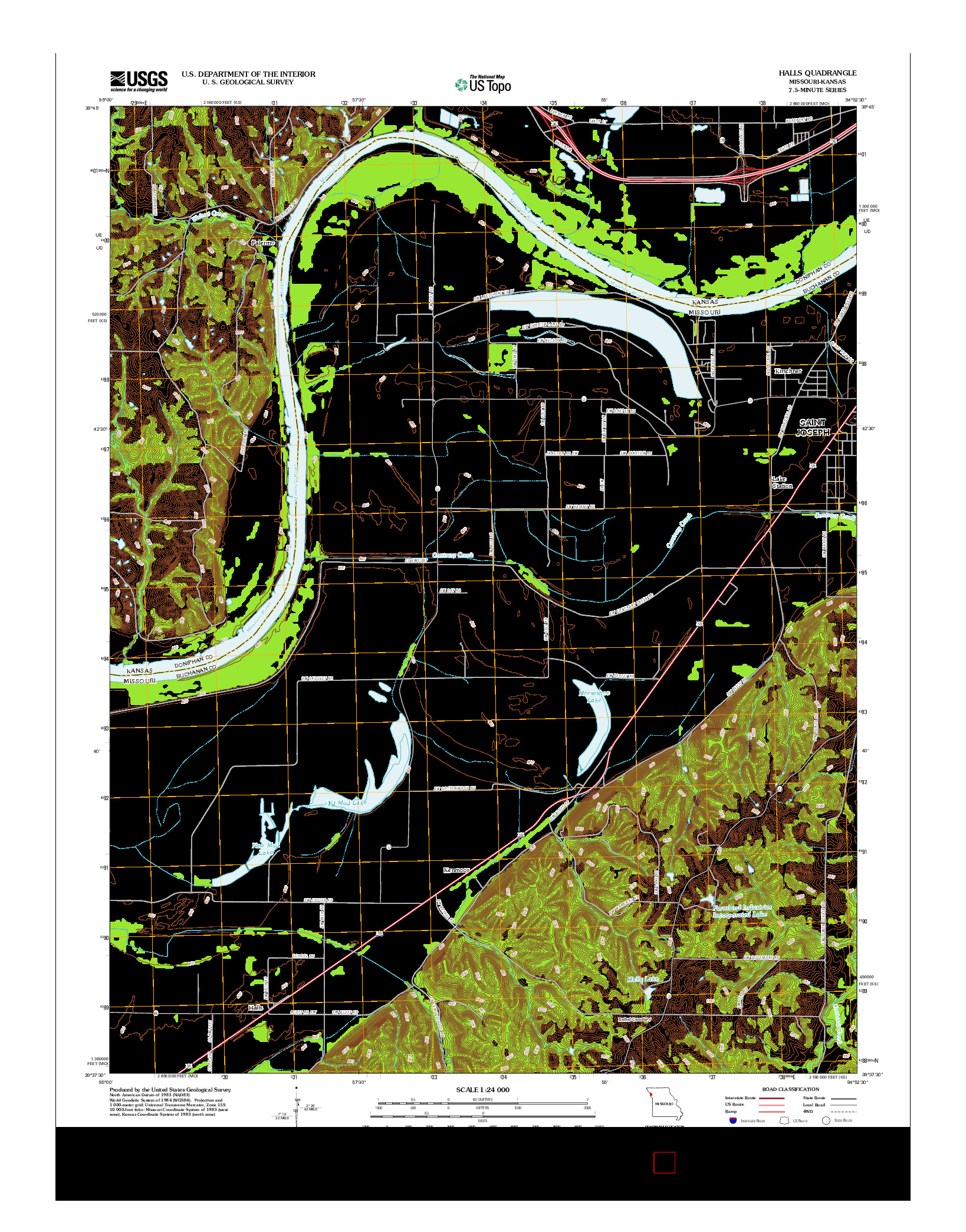 USGS US TOPO 7.5-MINUTE MAP FOR HALLS, MO-KS 2012