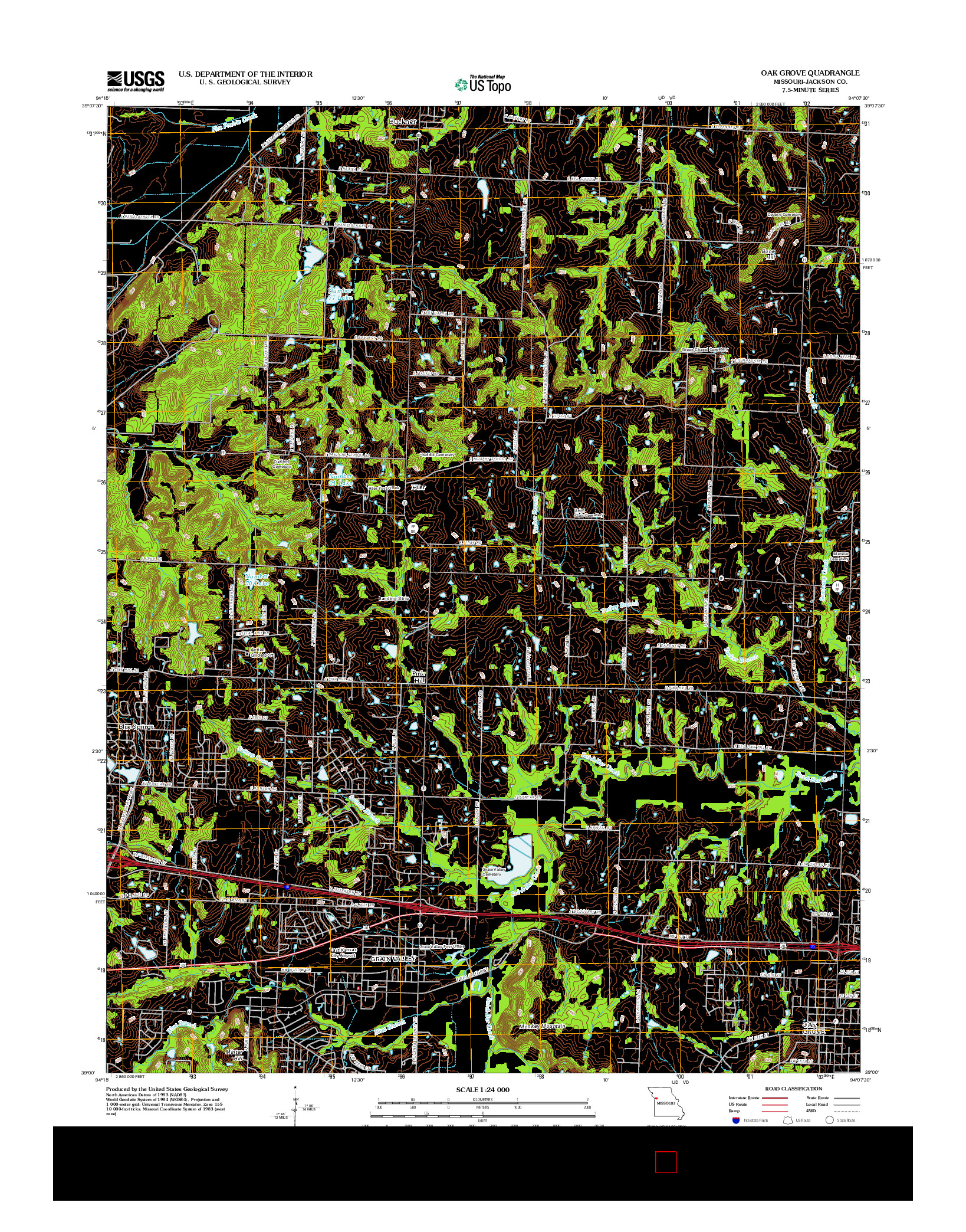USGS US TOPO 7.5-MINUTE MAP FOR OAK GROVE, MO 2012