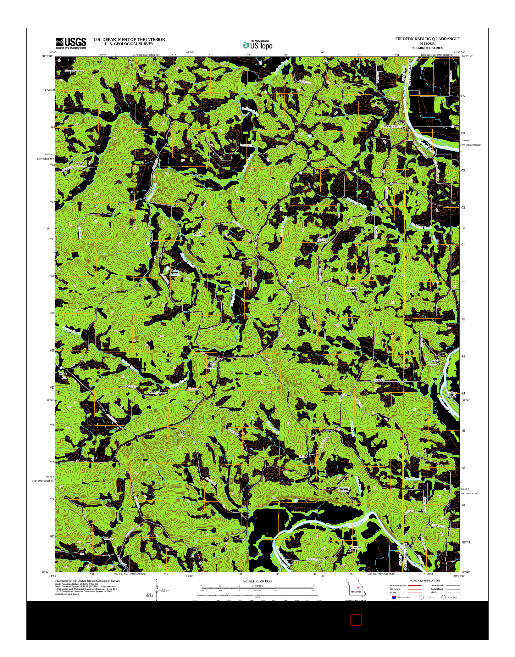 USGS US TOPO 7.5-MINUTE MAP FOR FREDERICKSBURG, MO 2012