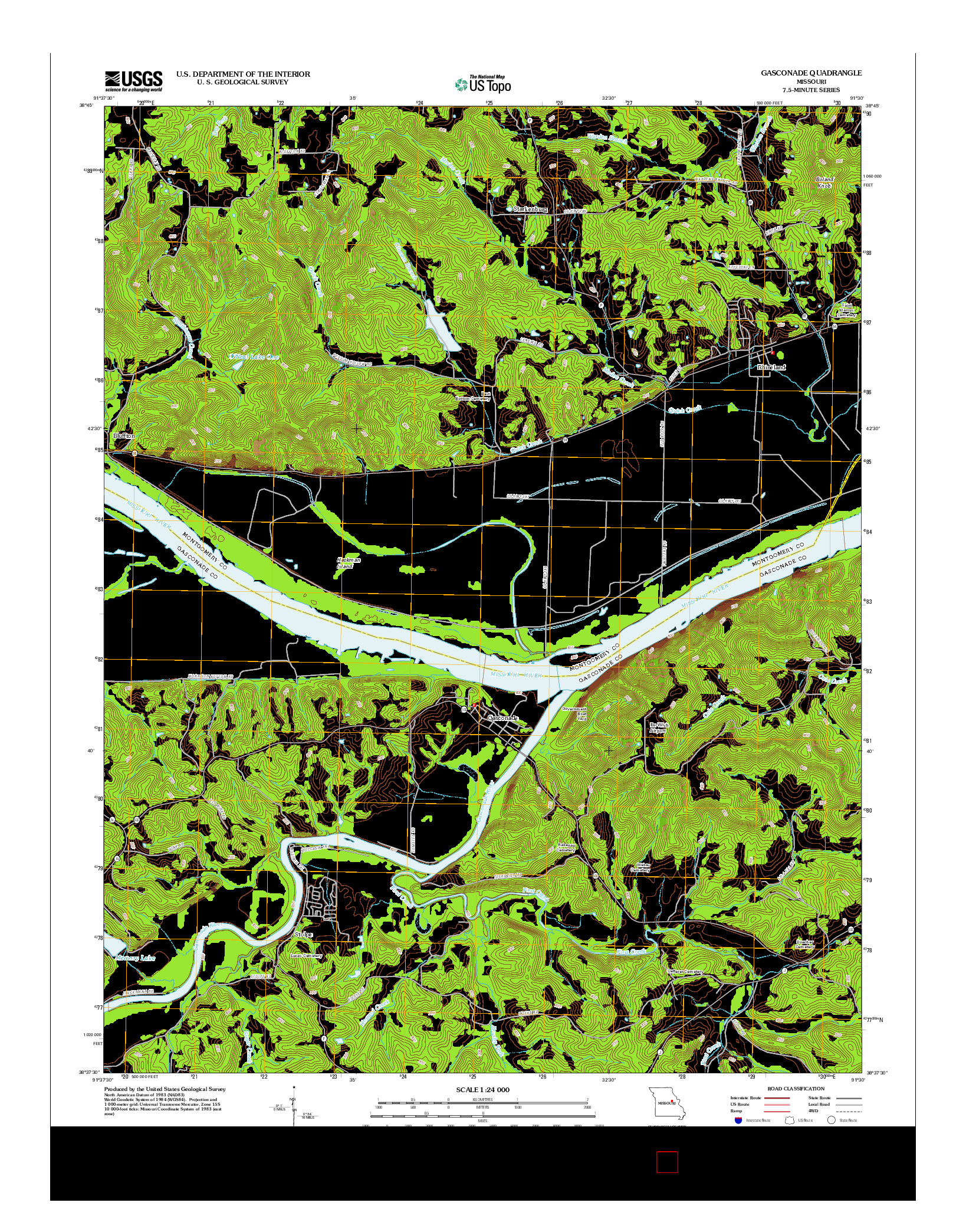 USGS US TOPO 7.5-MINUTE MAP FOR GASCONADE, MO 2012