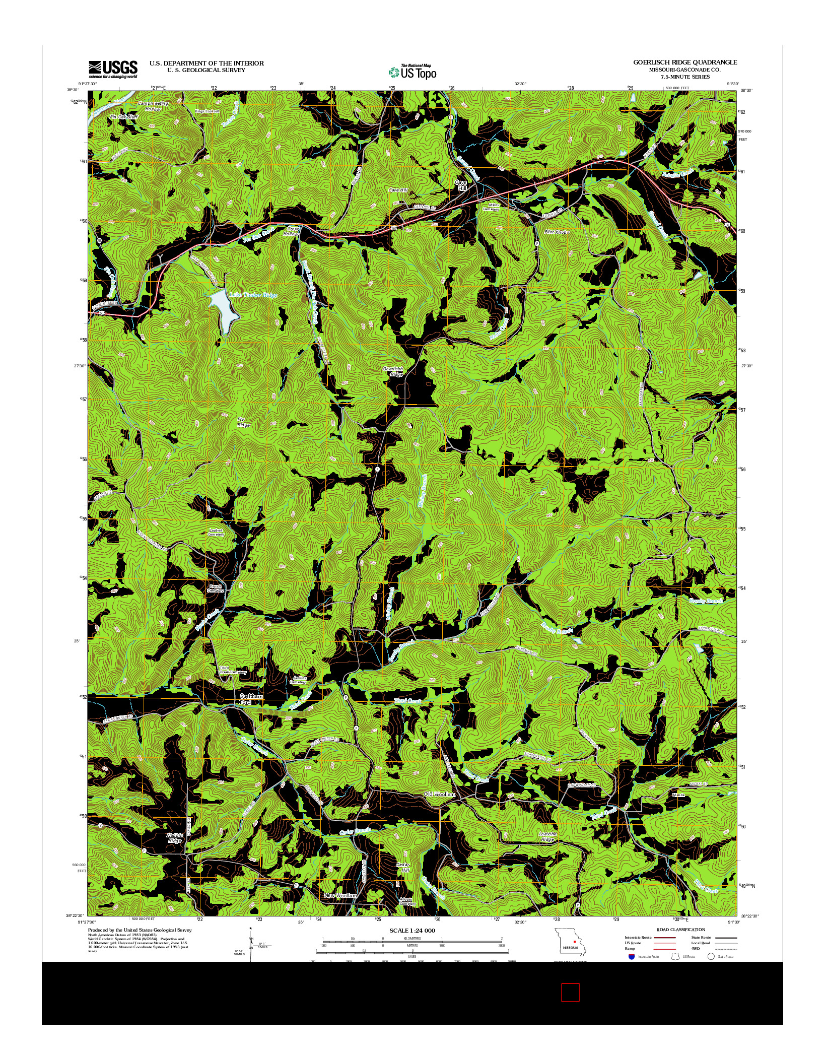 USGS US TOPO 7.5-MINUTE MAP FOR GOERLISCH RIDGE, MO 2012