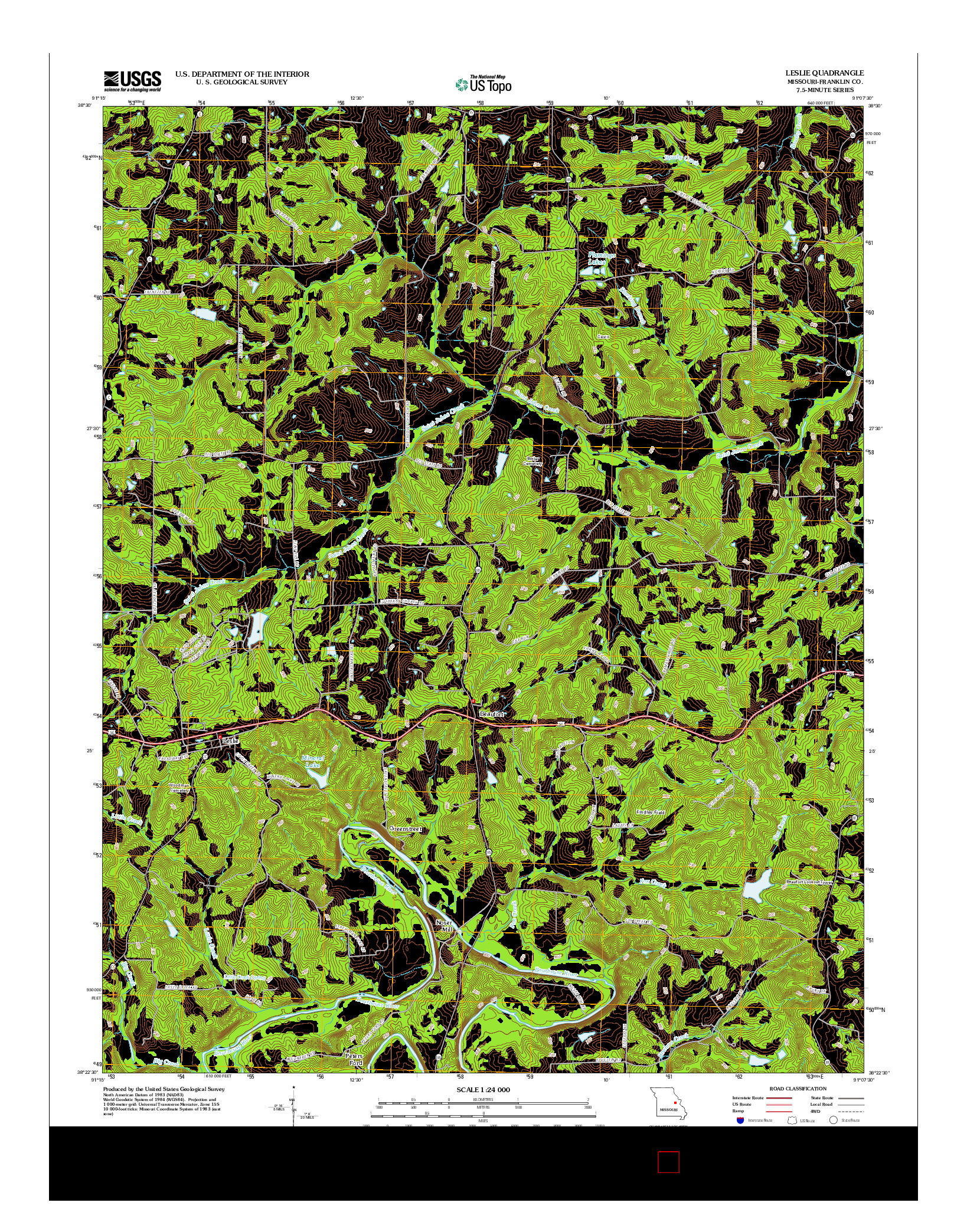 USGS US TOPO 7.5-MINUTE MAP FOR LESLIE, MO 2012