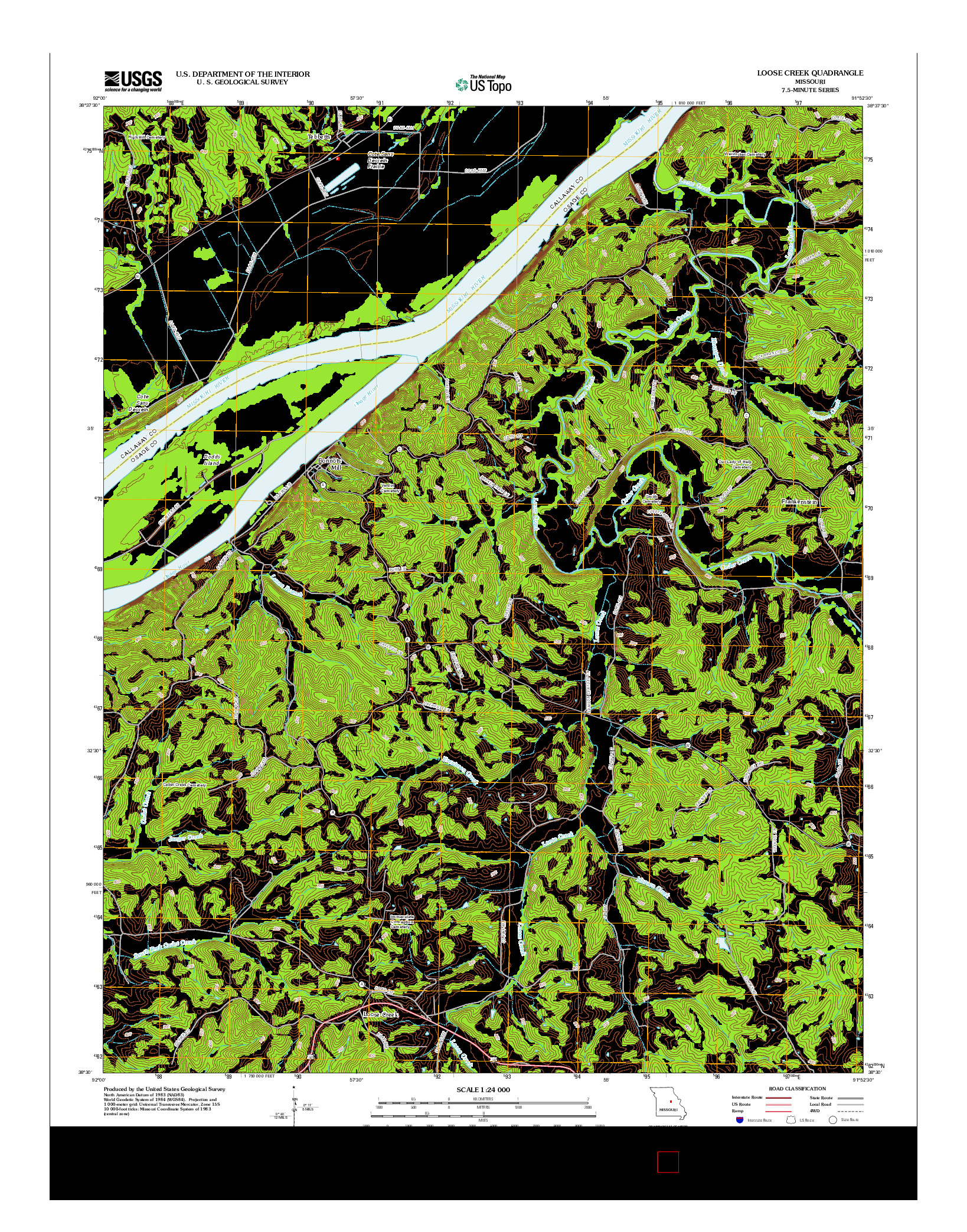USGS US TOPO 7.5-MINUTE MAP FOR LOOSE CREEK, MO 2012