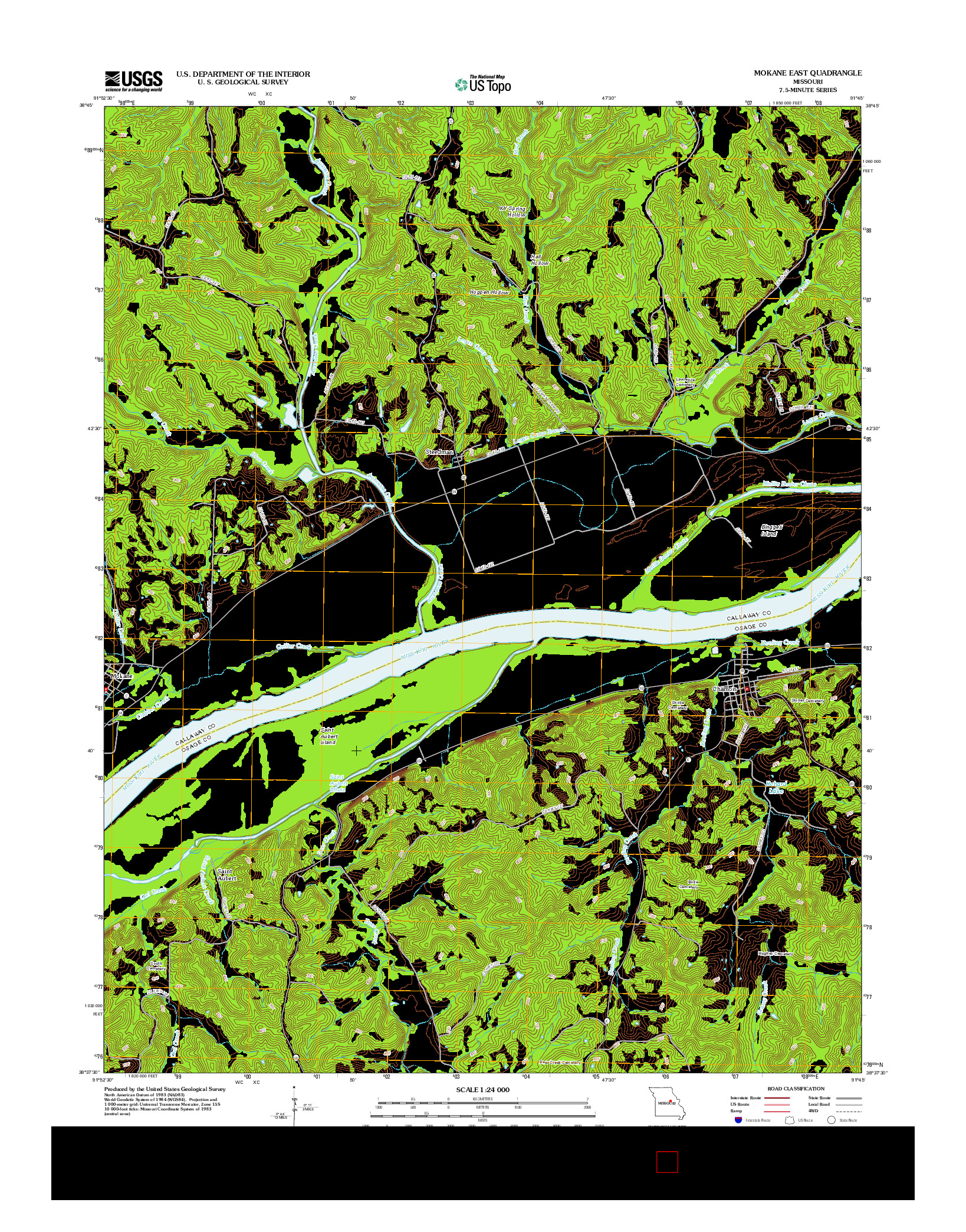 USGS US TOPO 7.5-MINUTE MAP FOR MOKANE EAST, MO 2012